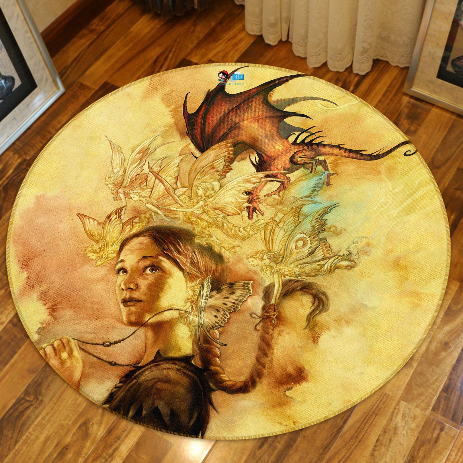 3D Elf Girl 6123 Ciruelo Rug Round Non Slip Rug Mat