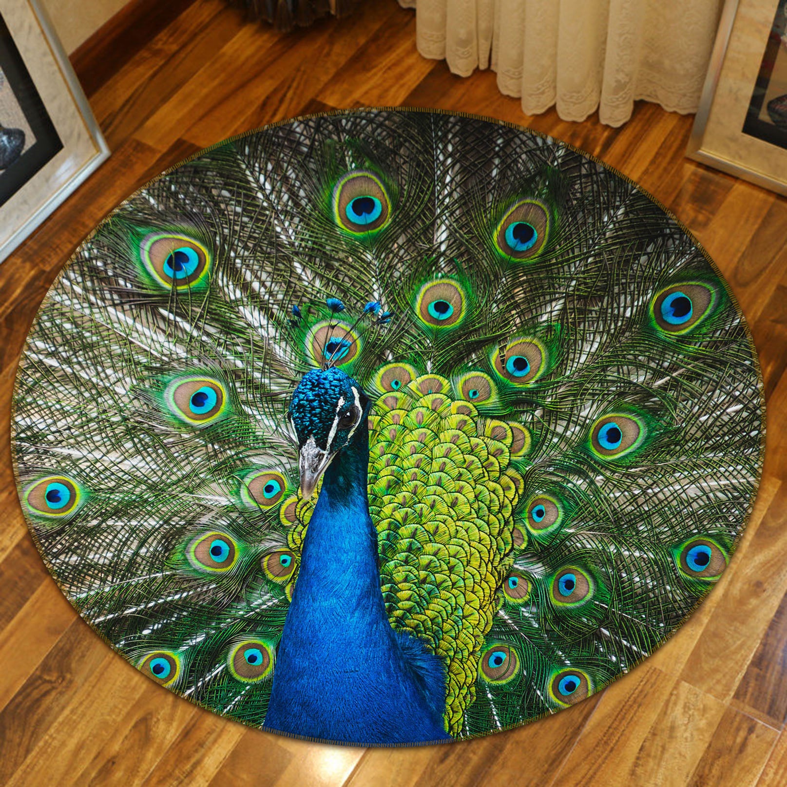 3D Peacock 82023 Animal Round Non Slip Rug Mat