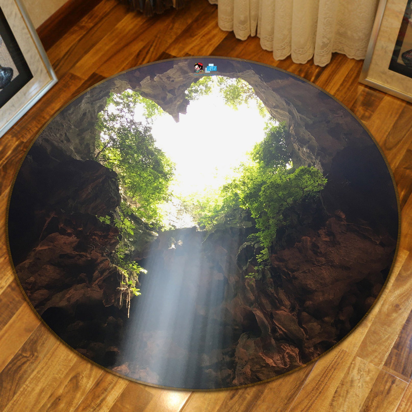 3D Stone Cave 71143 Round Non Slip Rug Mat