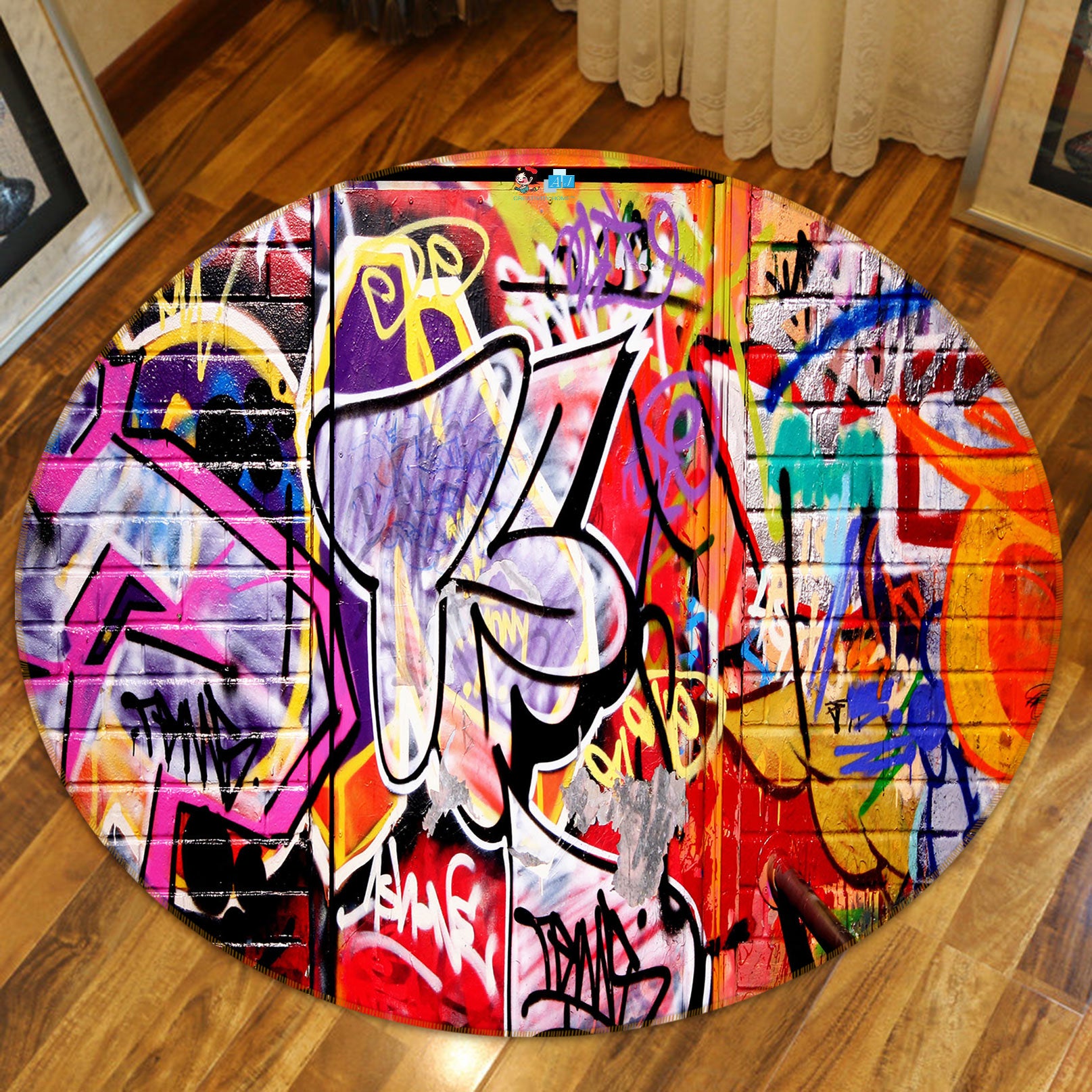 3D Graffiti Wall 72286 Round Non Slip Rug Mat