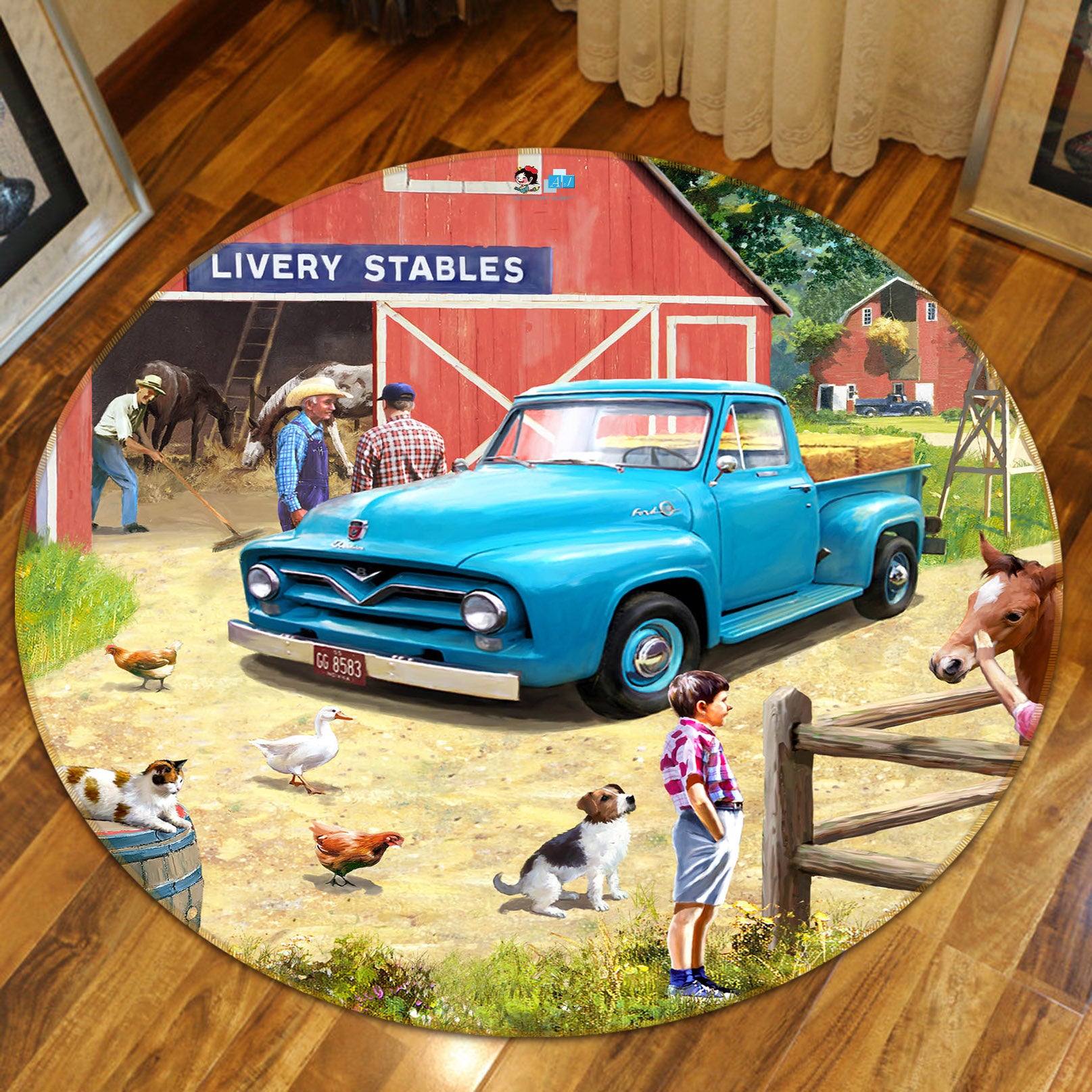 3D Blue Pickup 053 Kevin Walsh Rug Round Non Slip Rug Mat