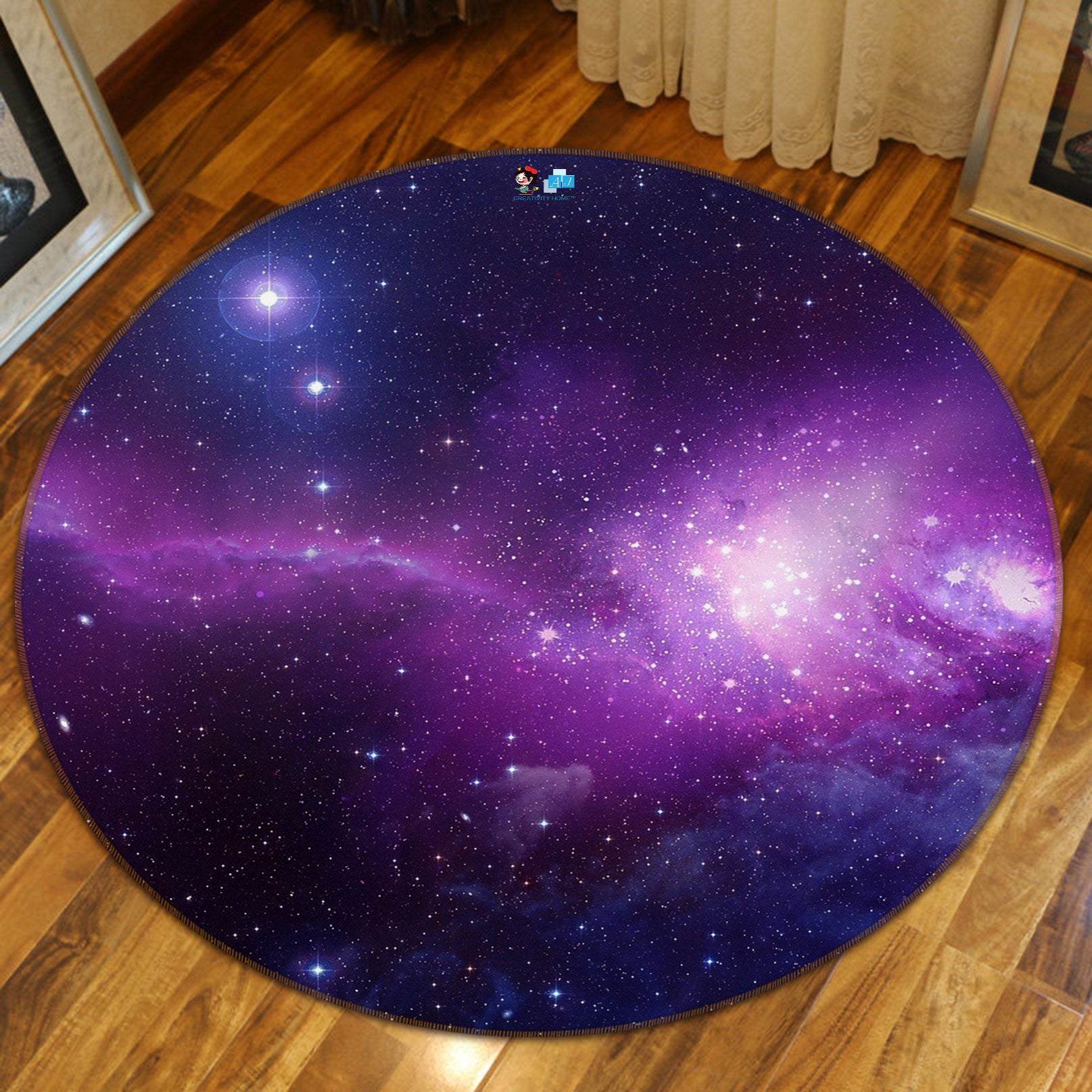 3D Purple Starry Sky 74102 Round Non Slip Rug Mat