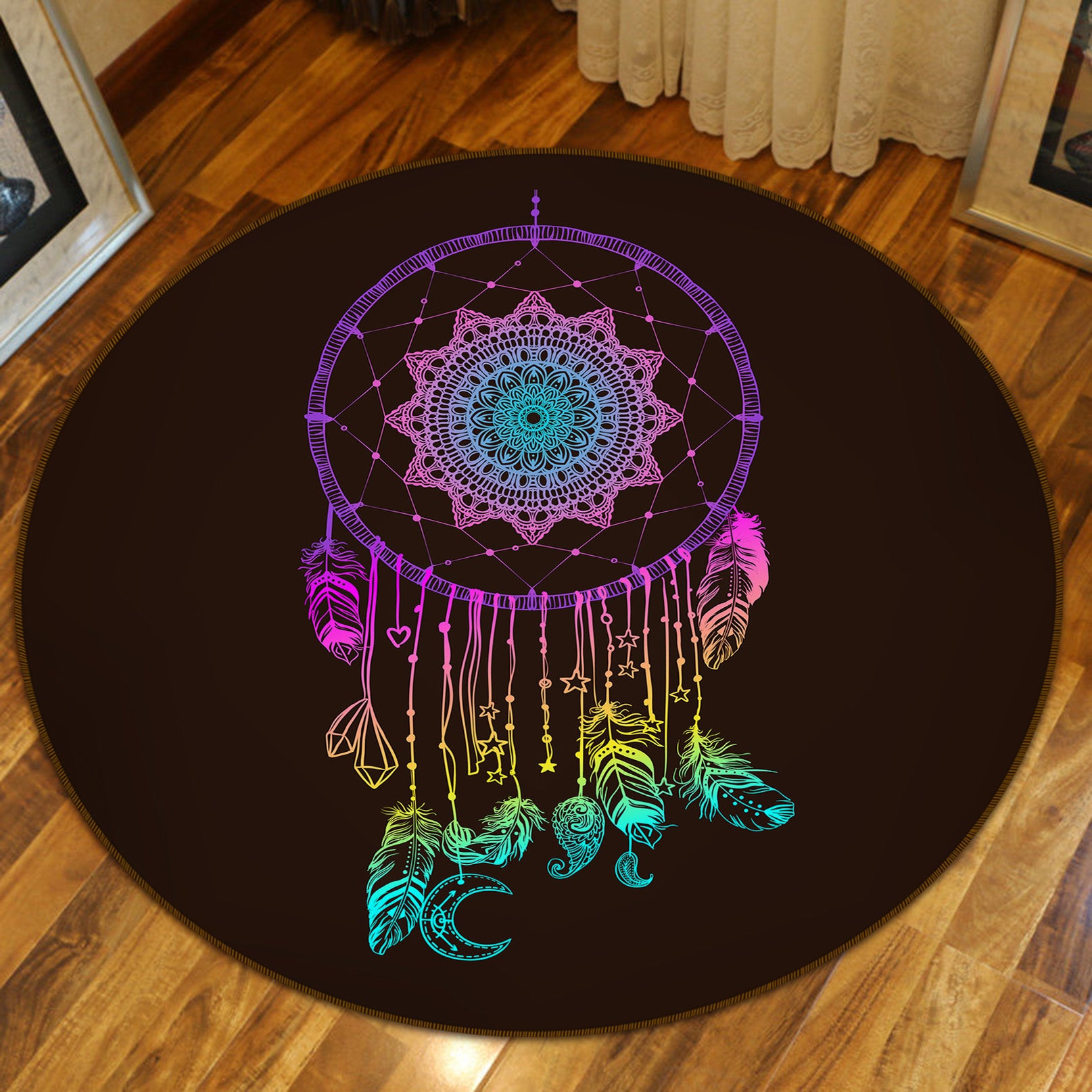 3D Color Dream Catcher 29048 Round Non Slip Rug Mat