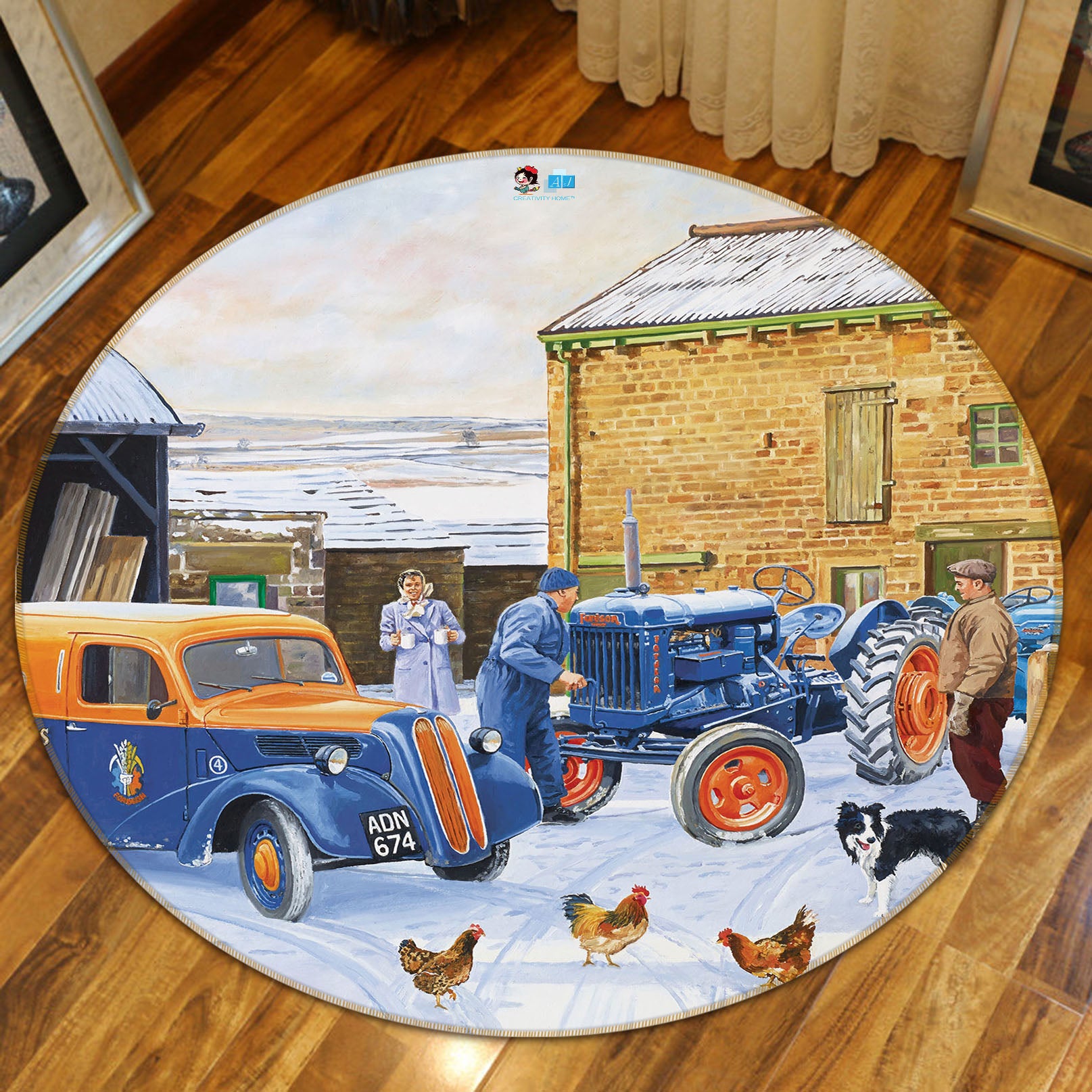 3D Snowfield Car 8912 Trevor Mitchell Rug Round Non Slip Rug Mat