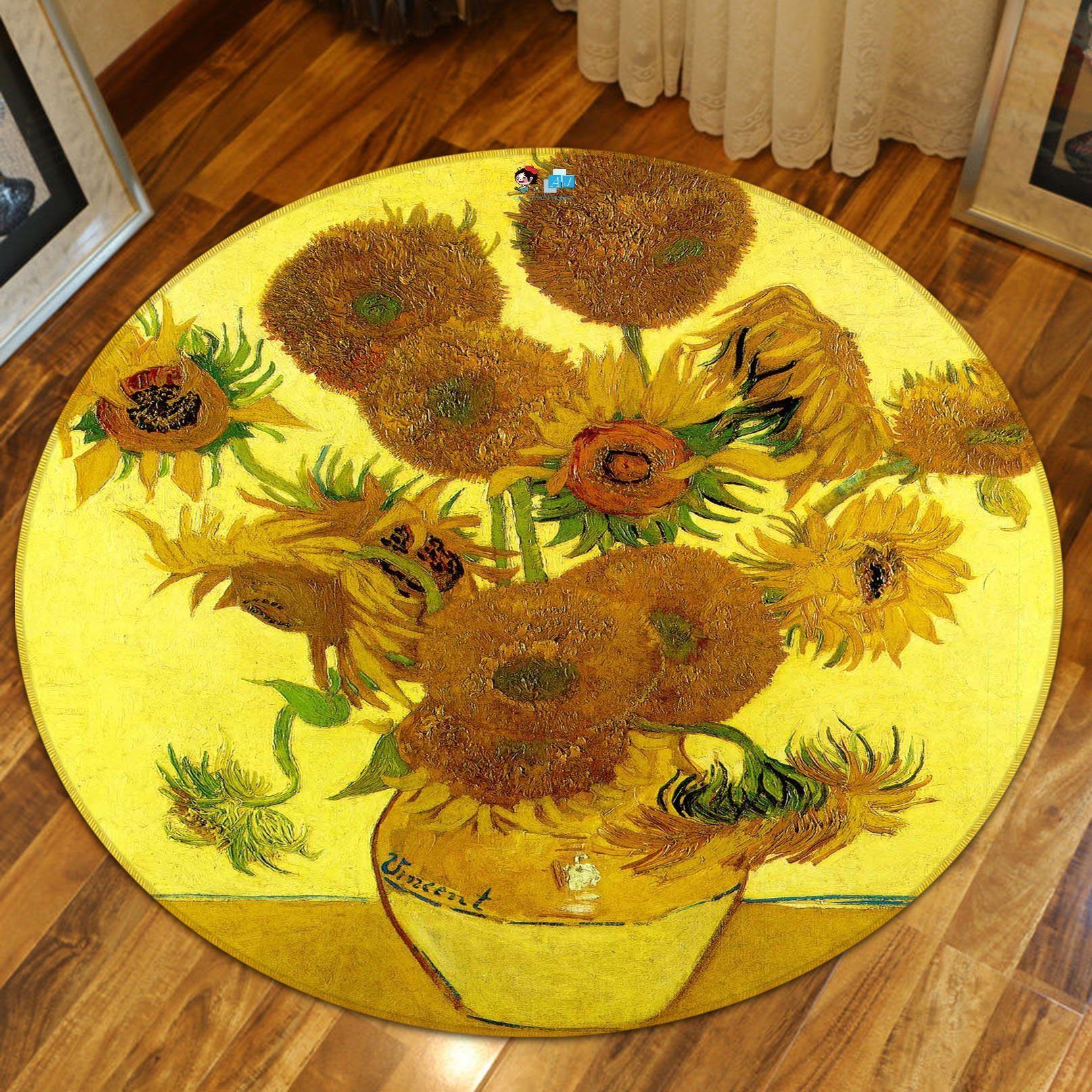 3D Sunflowers Vase 7 Round Non Slip Rug Mat Mat AJ Creativity Home 