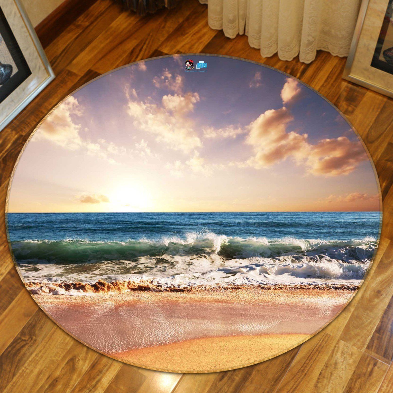 3D Sea Landscape 100 Round Non Slip Rug Mat Mat AJ Creativity Home 