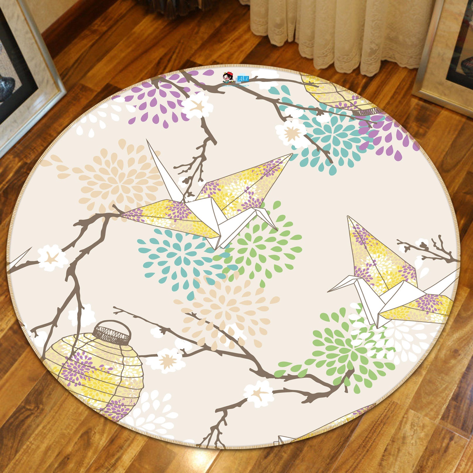 3D Thousand Paper Crane Lantern 64113 Round Non Slip Rug Mat