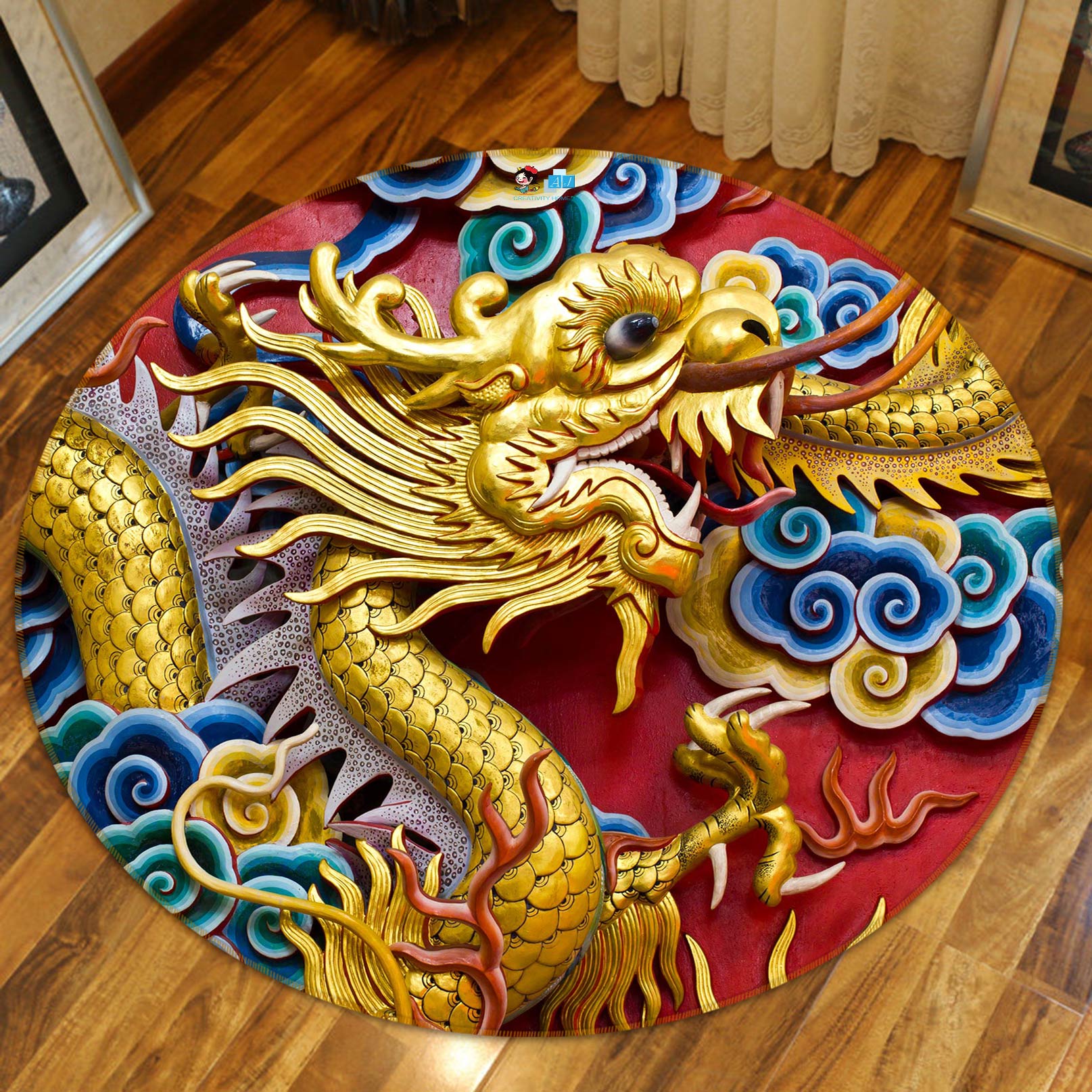3D Chinese Dragon Cloud 73009 Round Non Slip Rug Mat