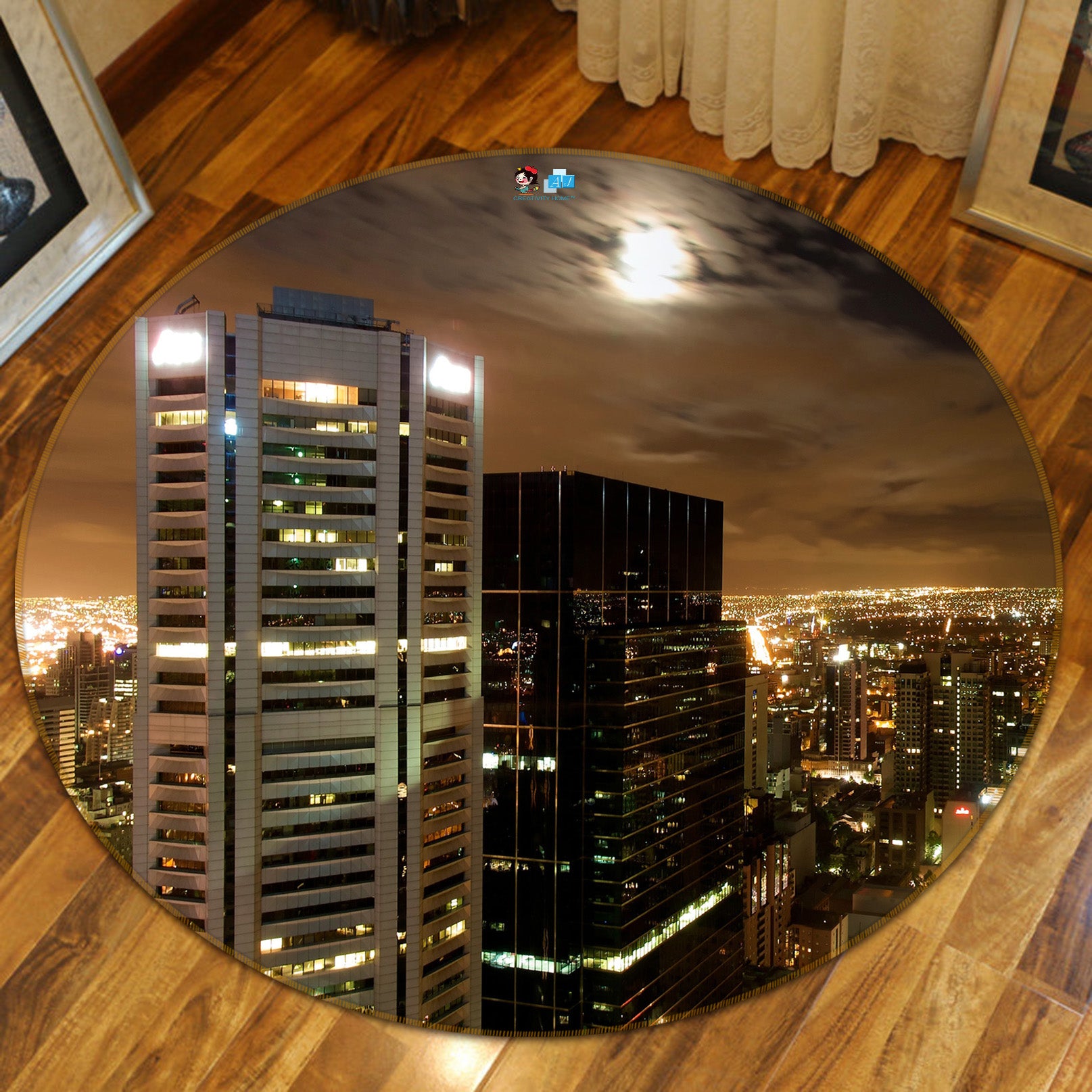 3D High-Rise Building 74112 Round Non Slip Rug Mat
