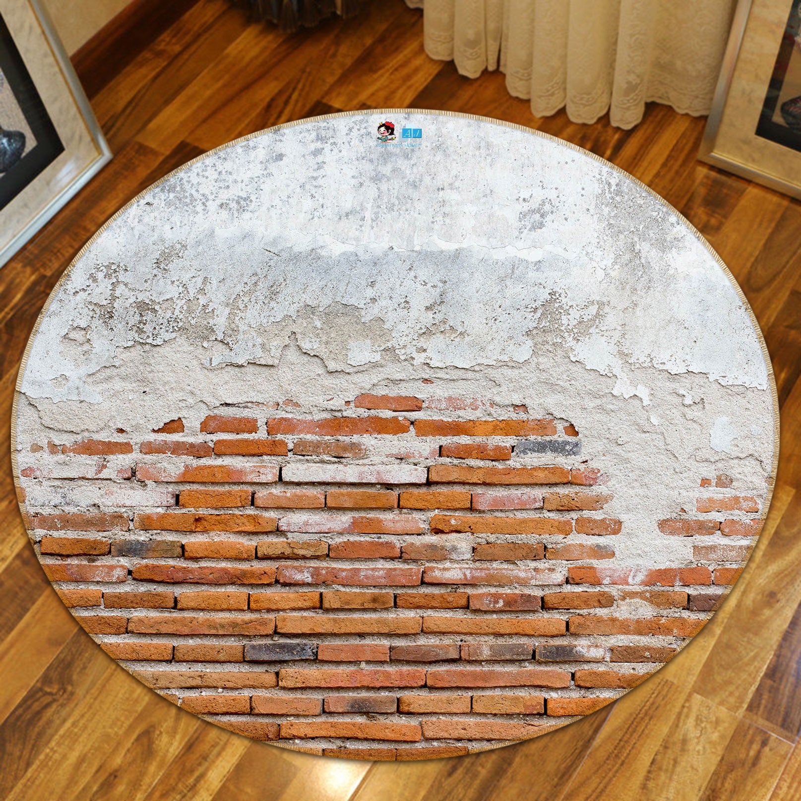 3D Brick Wall 74168 Round Non Slip Rug Mat