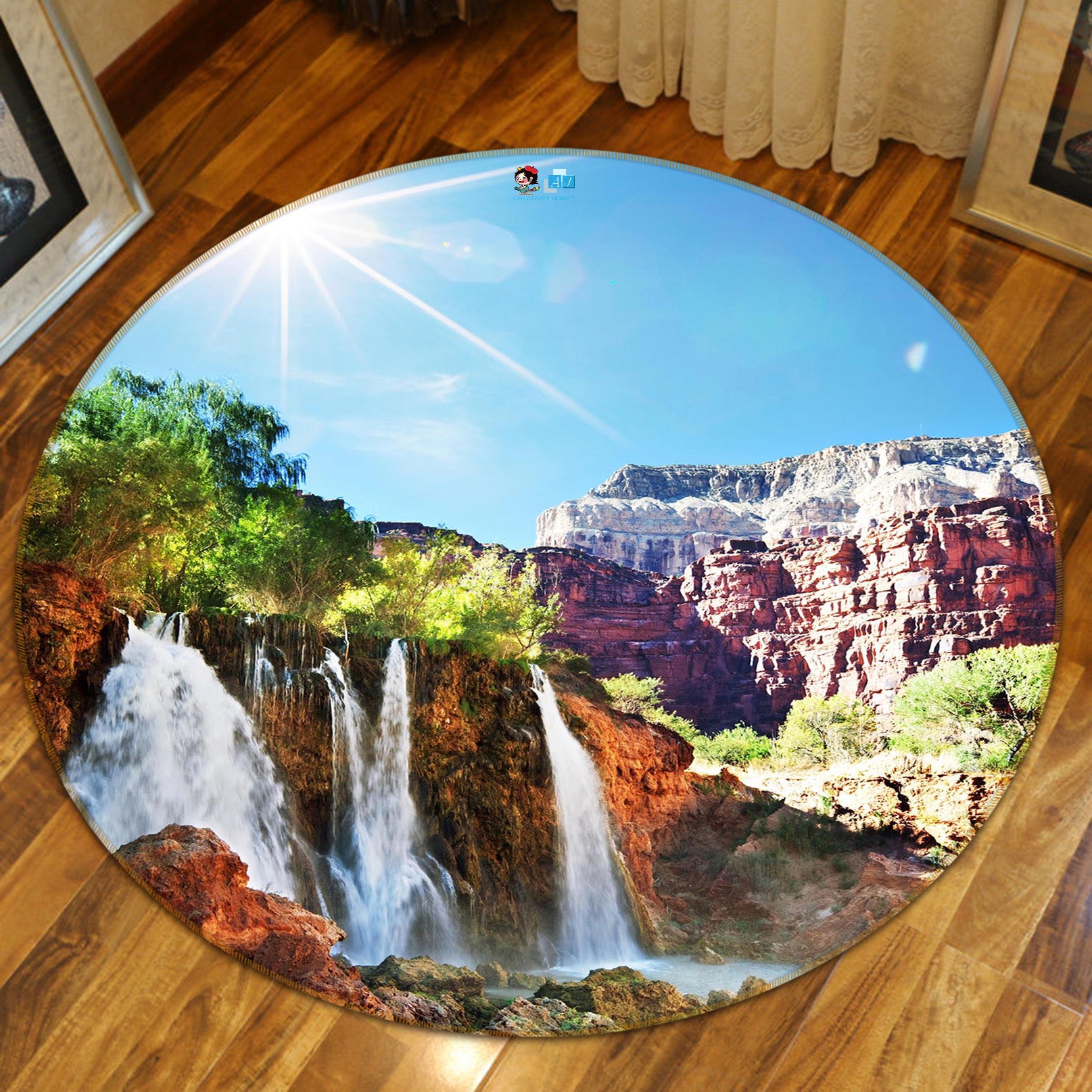 3D Waterfall 66197 Round Non Slip Rug Mat