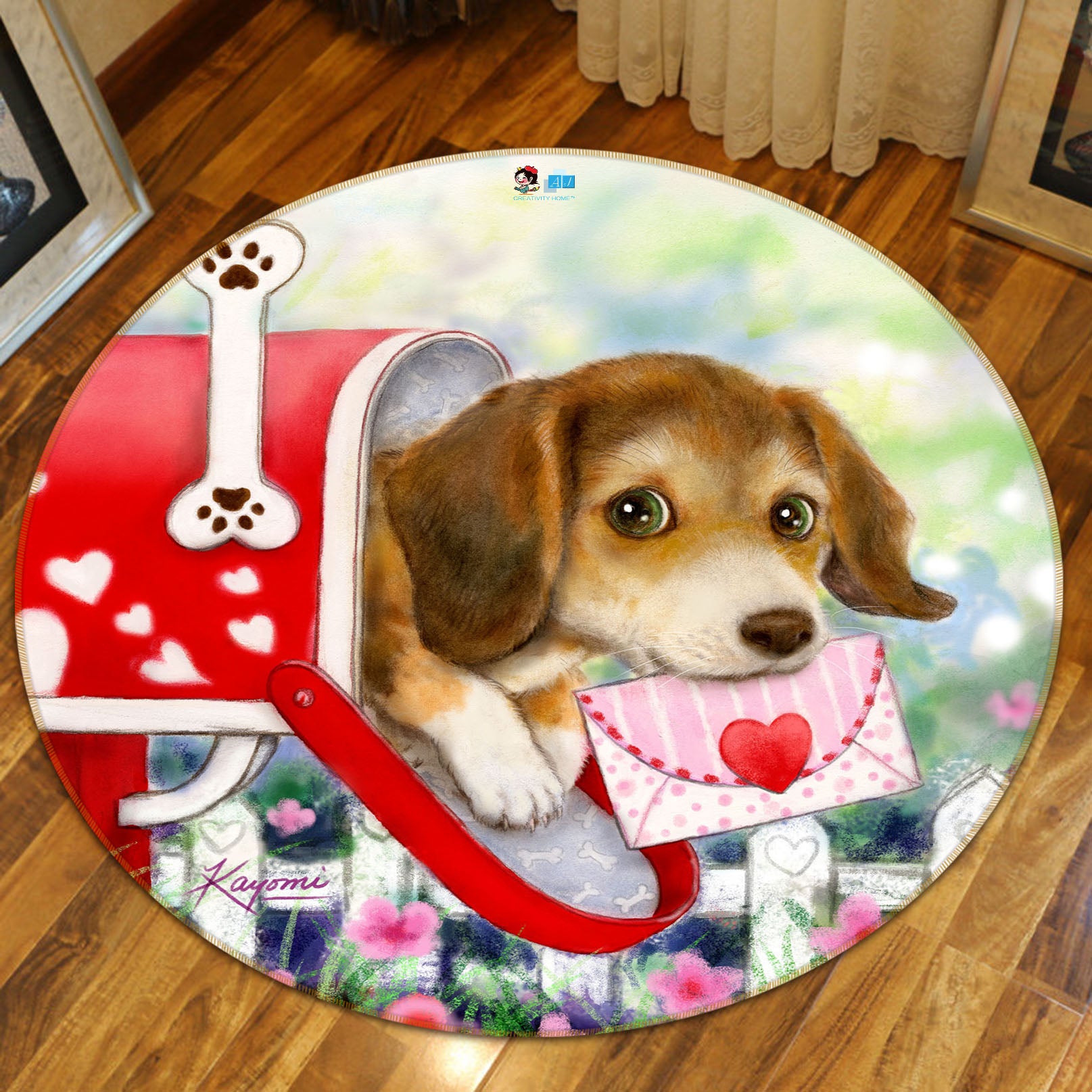 3D Dog Letter 6053 Kayomi Harai Rug Round Non Slip Rug Mat