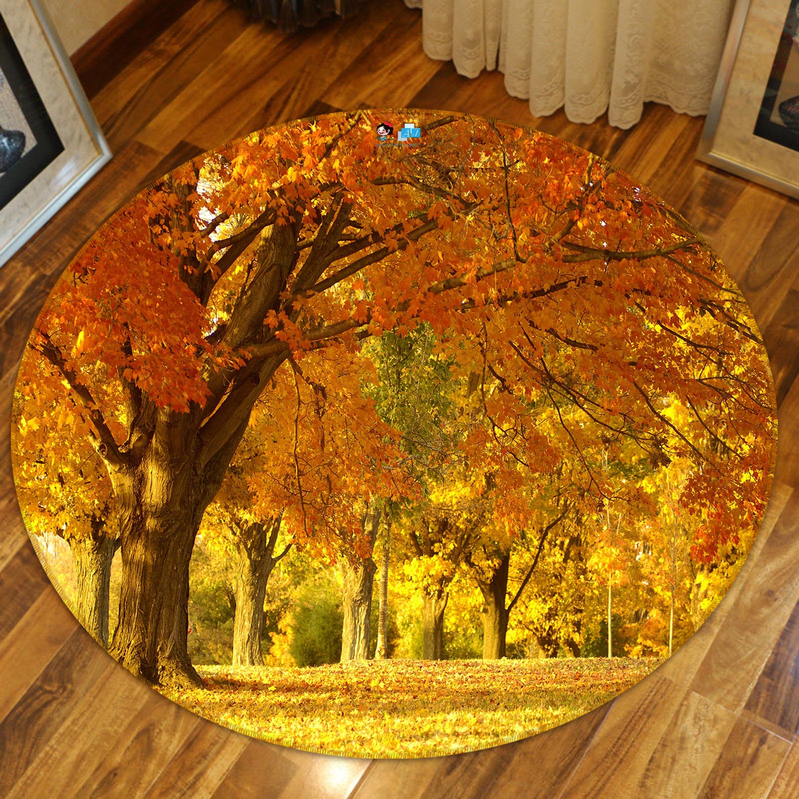 3D Yellow Forest 72263 Round Non Slip Rug Mat