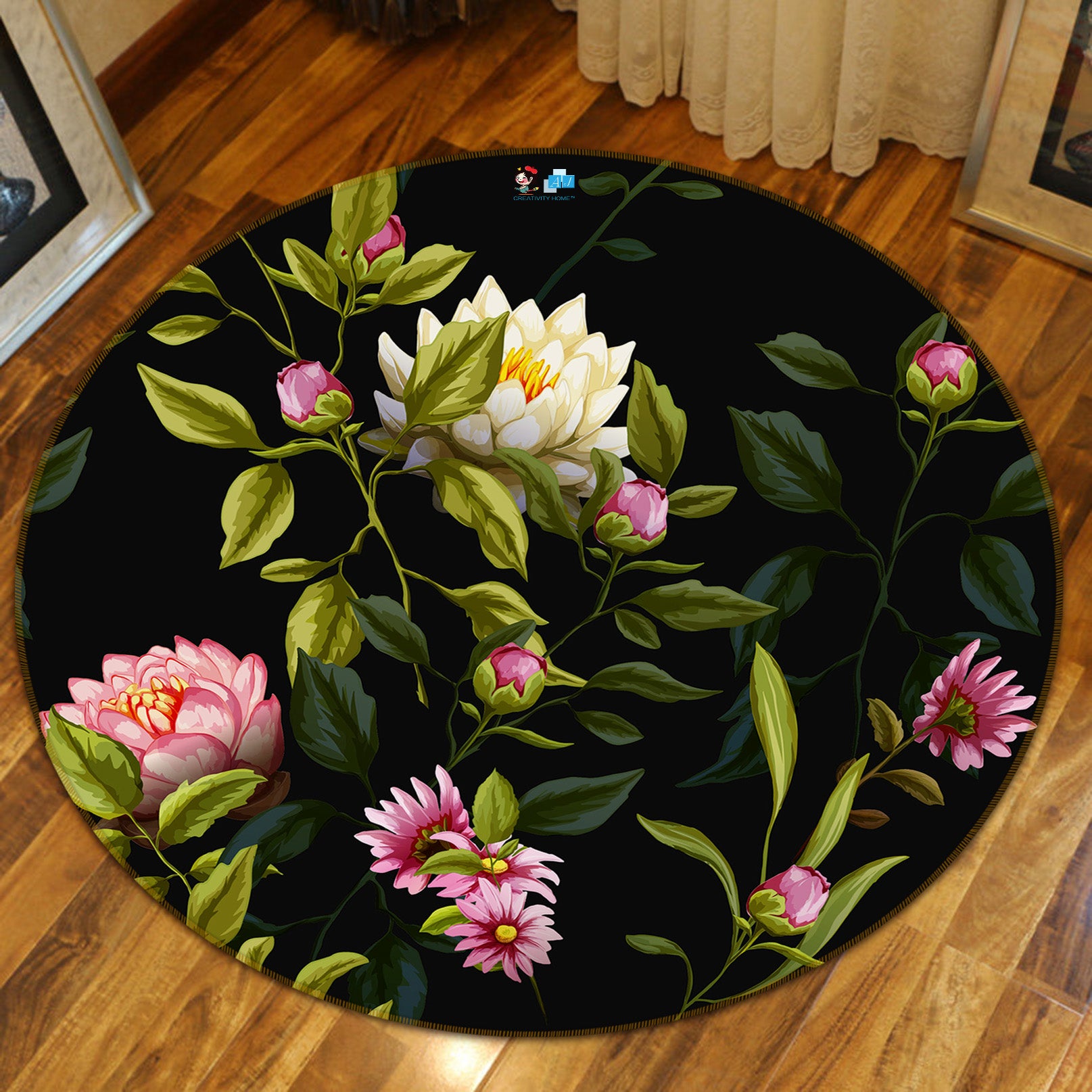 3D Flowers 69219 Round Non Slip Rug Mat
