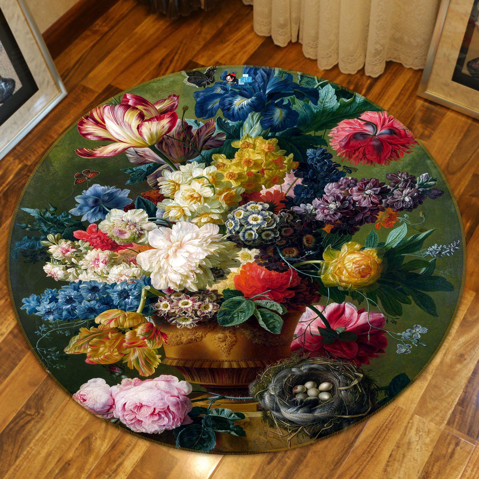 3D Oil Painting Flower Vase 73004 Round Non Slip Rug Mat
