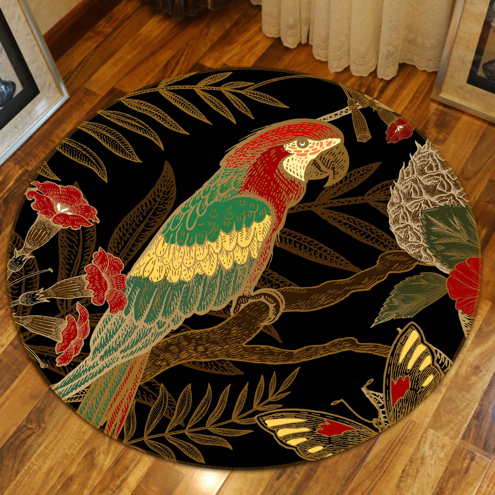 3D Branches Bird 71244 Round Non Slip Rug Mat