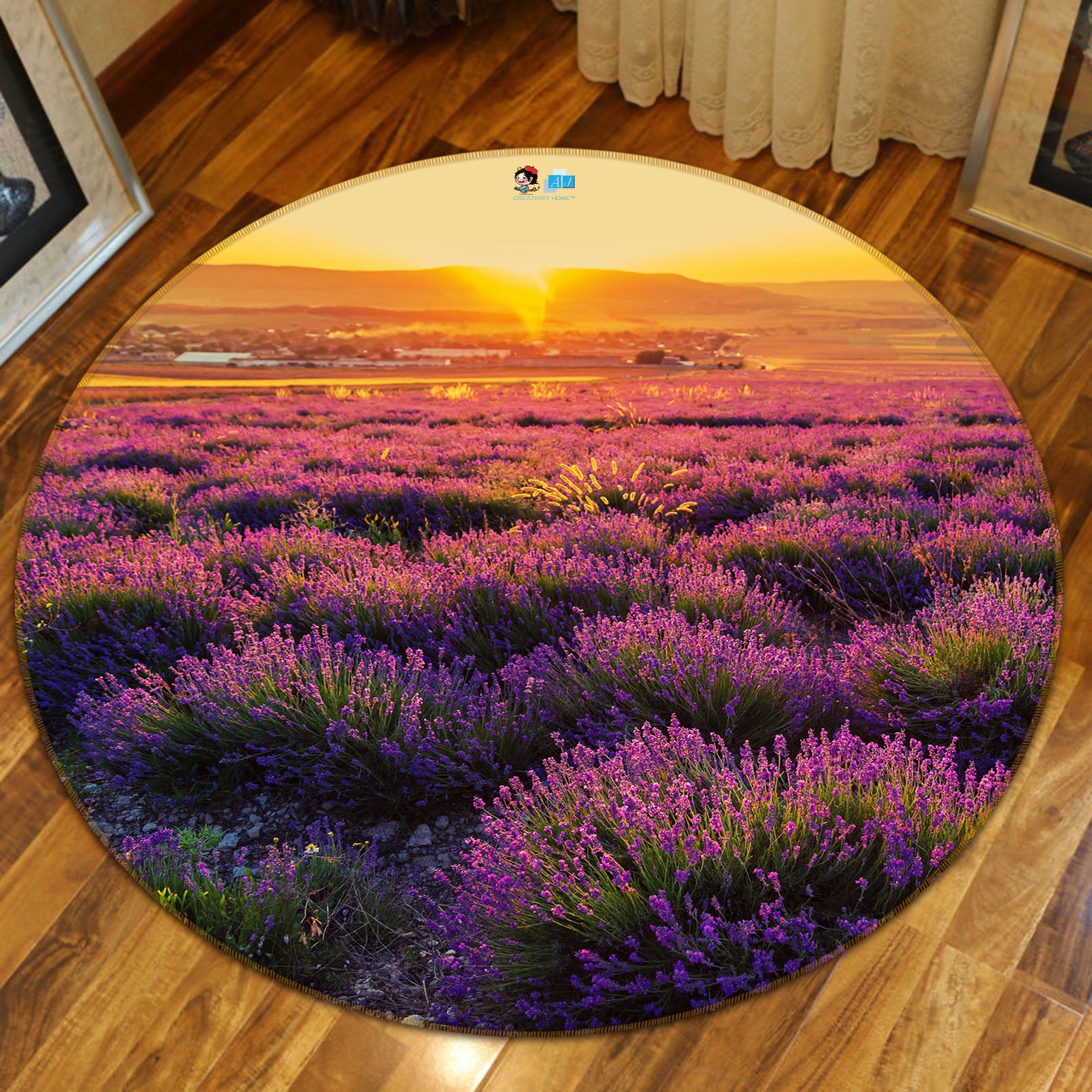 3D Purple Flowers 81049 Round Non Slip Rug Mat