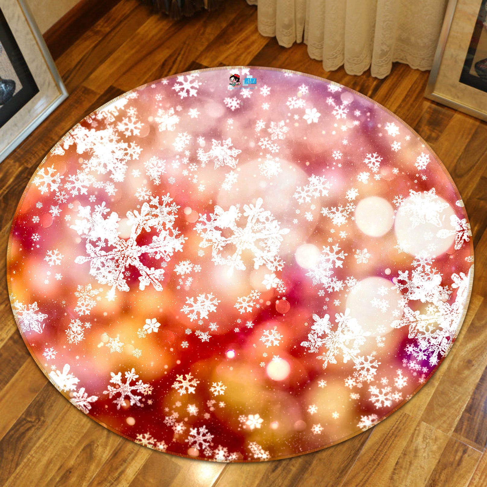 3D Snowflake 54189 Christmas Round Non Slip Rug Mat Xmas