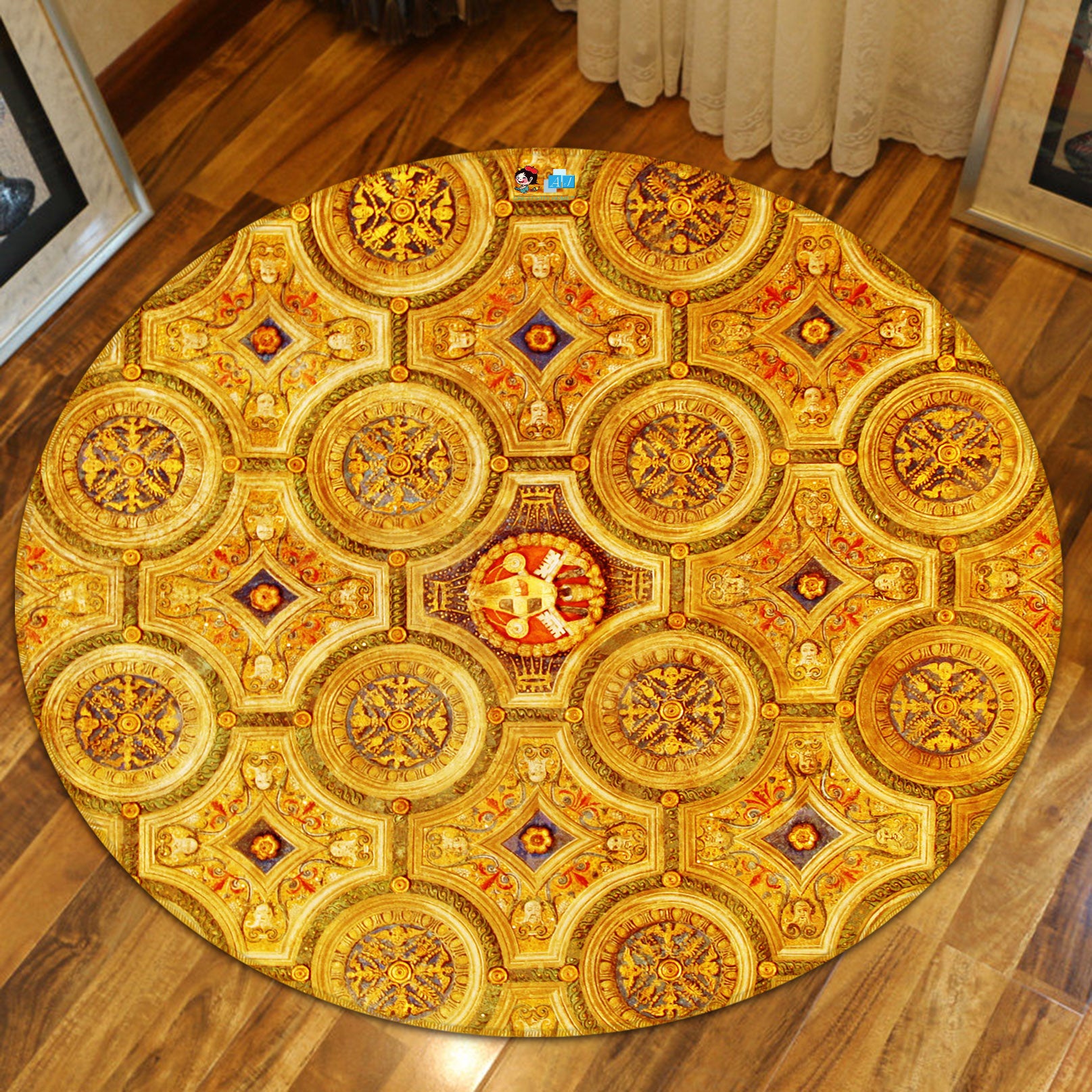 3D Yellow Ceiling 72070 Round Non Slip Rug Mat