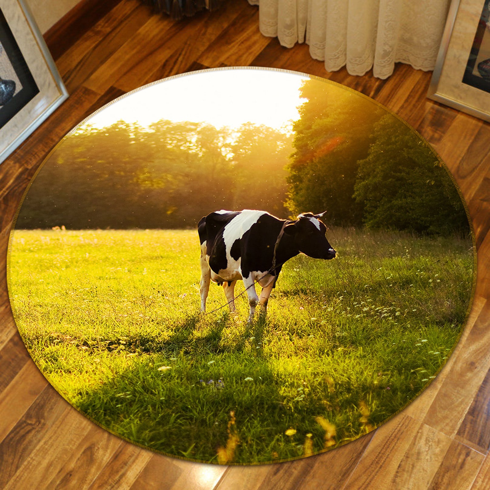 3D Cow Meadow 82257 Animal Round Non Slip Rug Mat