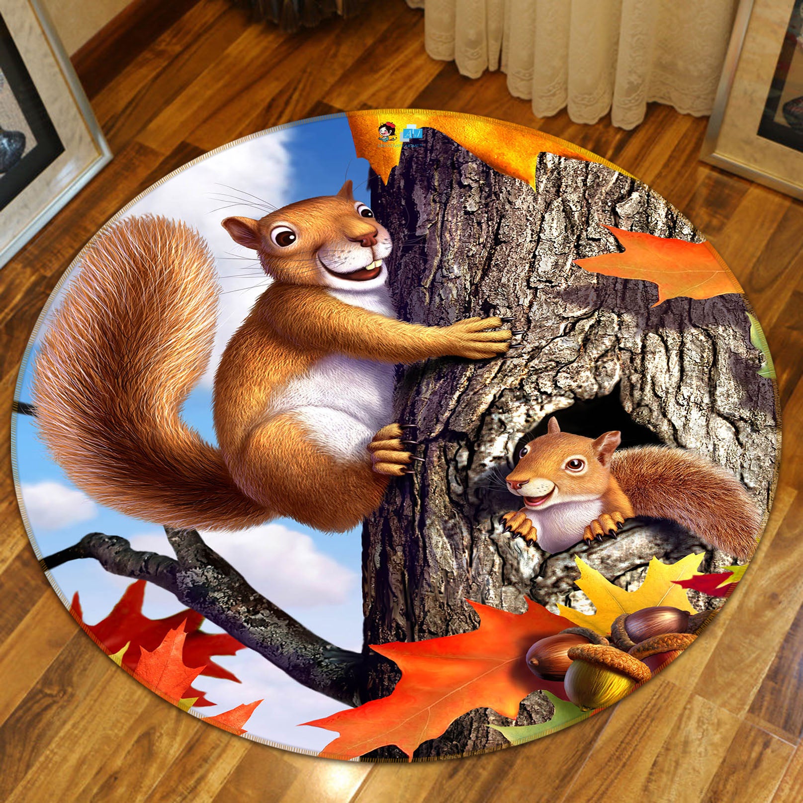 3D Squirrels 85117 Jerry LoFaro Rug Round Non Slip Rug Mat