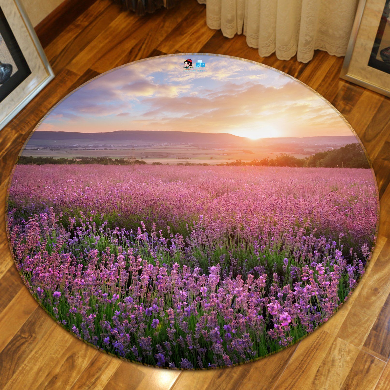 3D Purple Flowers 75072 Round Non Slip Rug Mat