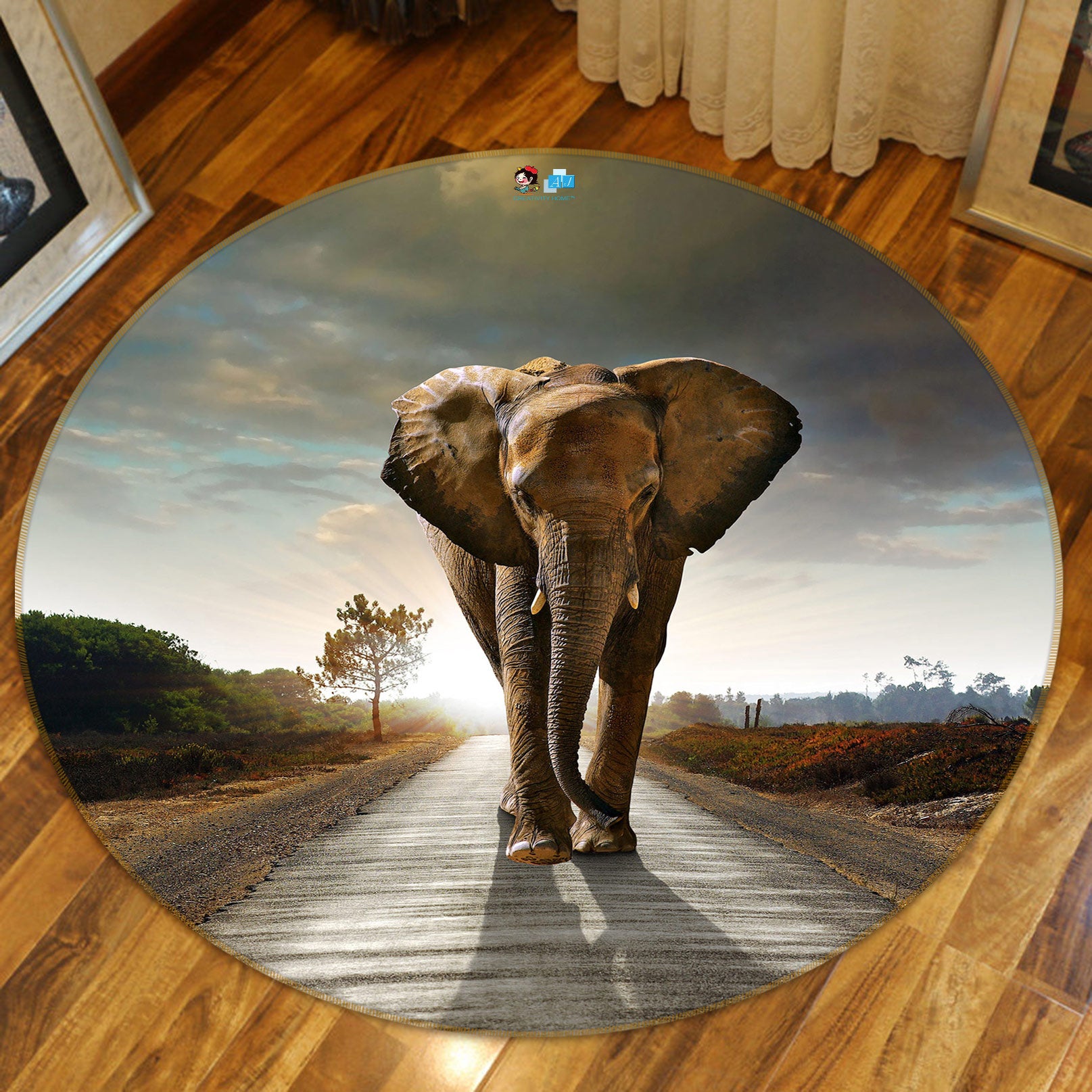 3D Elephant 72218 Round Non Slip Rug Mat