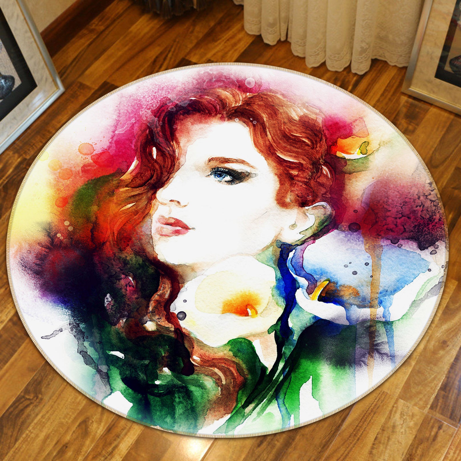 3D Flower Beauty 36222 Round Non Slip Rug Mat