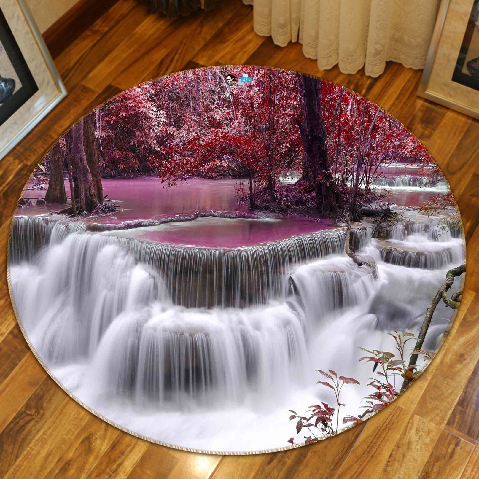 3D Red River Waterfall 26 Round Non Slip Rug Mat Mat AJ Creativity Home 