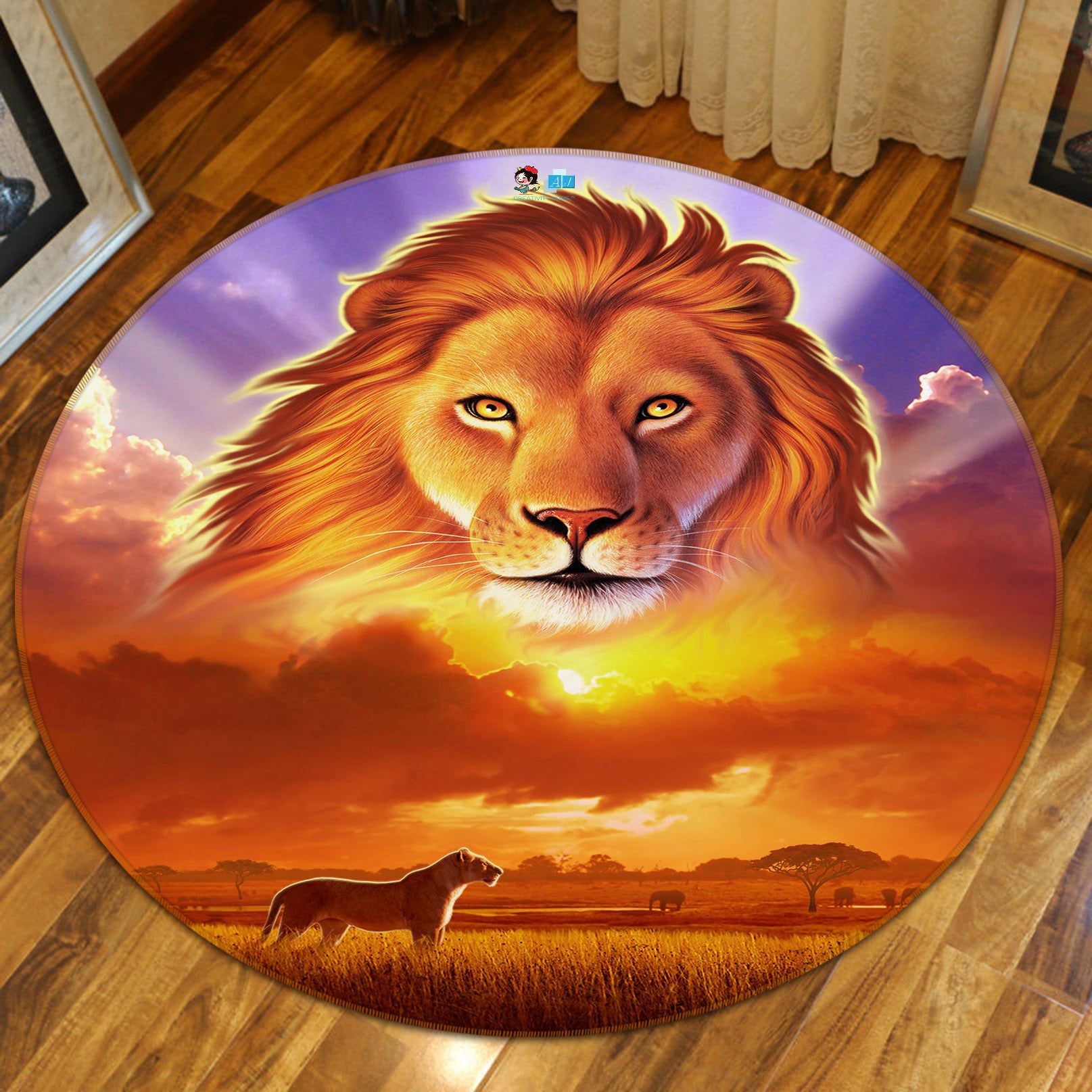 3D Lion 83136 Jerry LoFaro Rug Round Non Slip Rug Mat