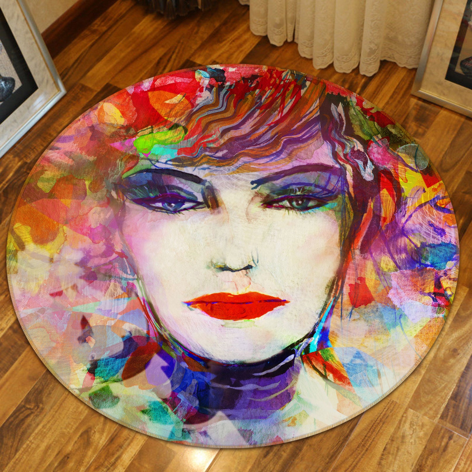3D Colorful Female 36219 Round Non Slip Rug Mat