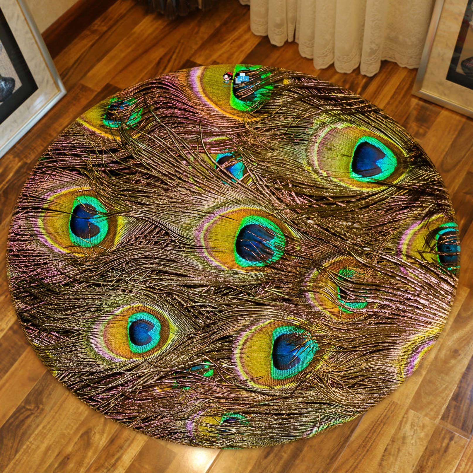 3D Peacock Feather 81171 Round Non Slip Rug Mat