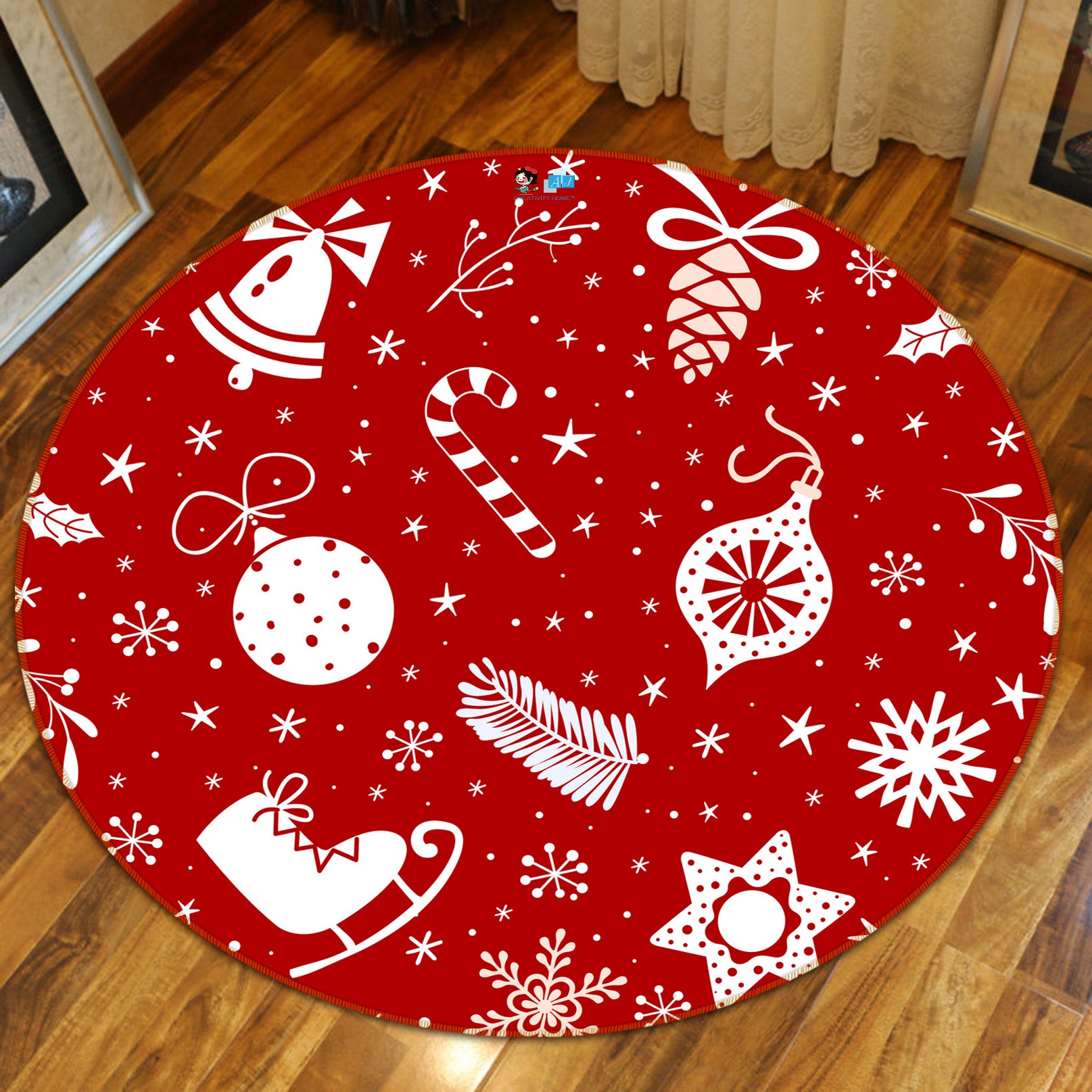 3D Red Christmas Pattern 81135 Round Non Slip Rug Mat
