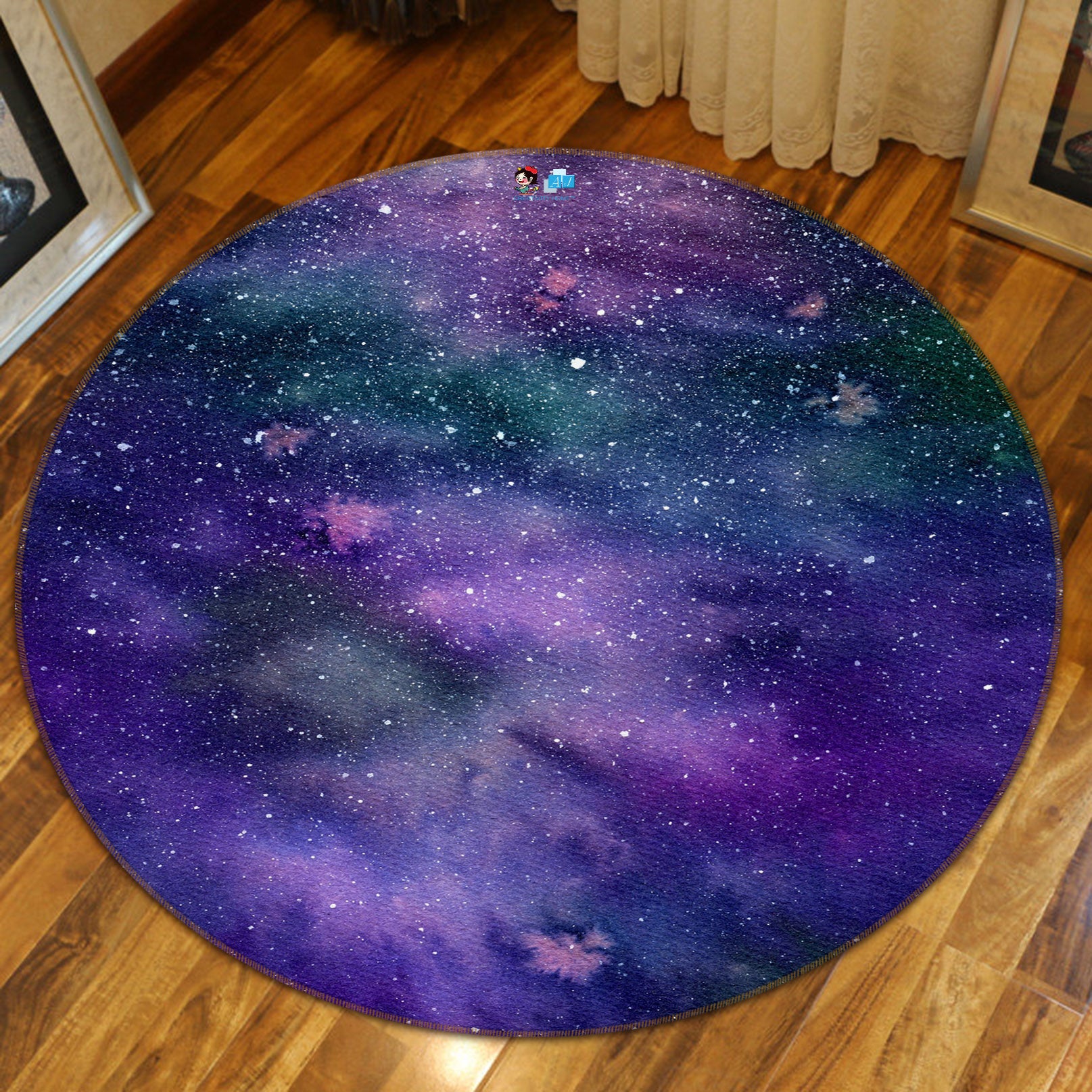 3D Purple Starry Sky 69076 Round Non Slip Rug Mat