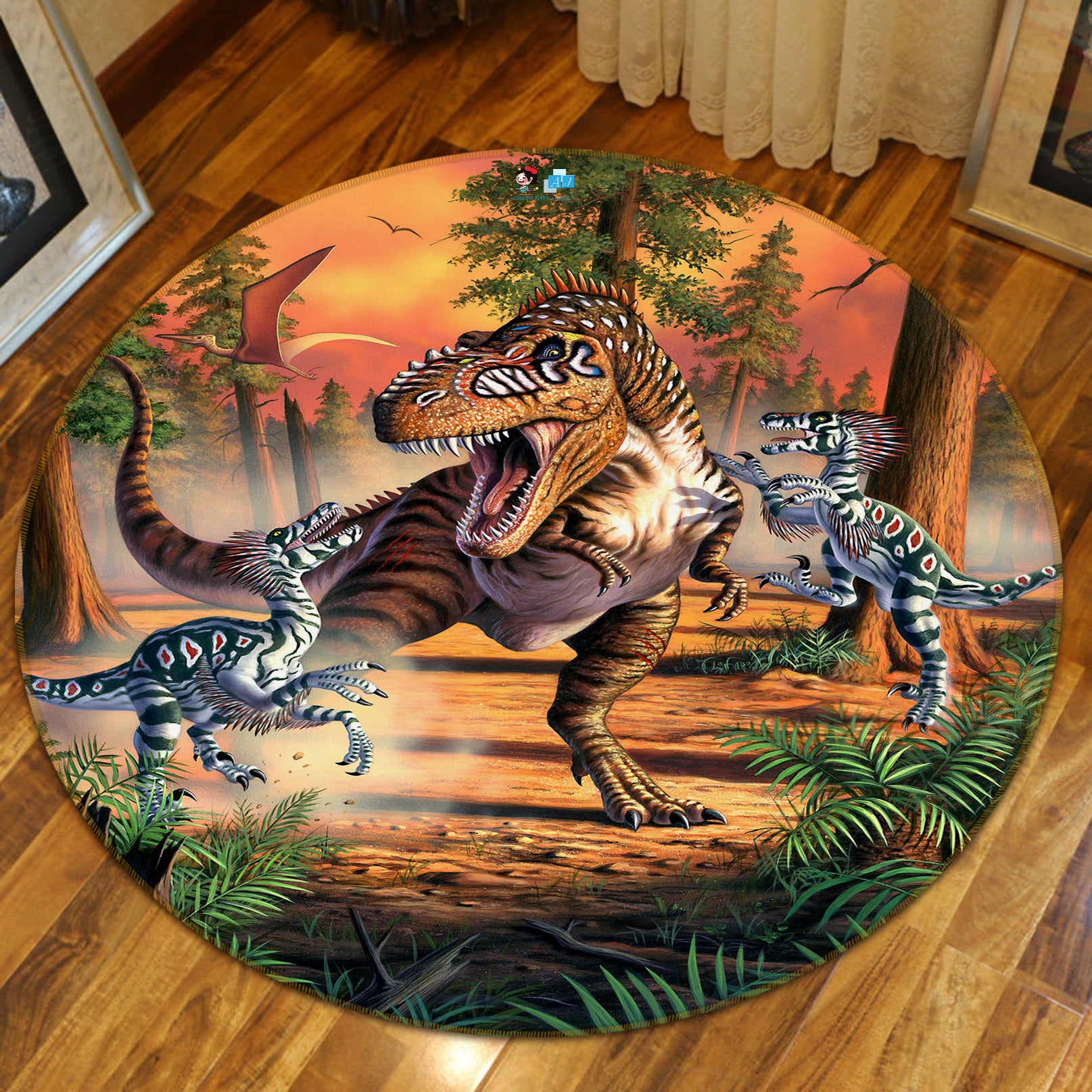 3D Forest Dinosaur 83123 Jerry LoFaro Rug Round Non Slip Rug Mat