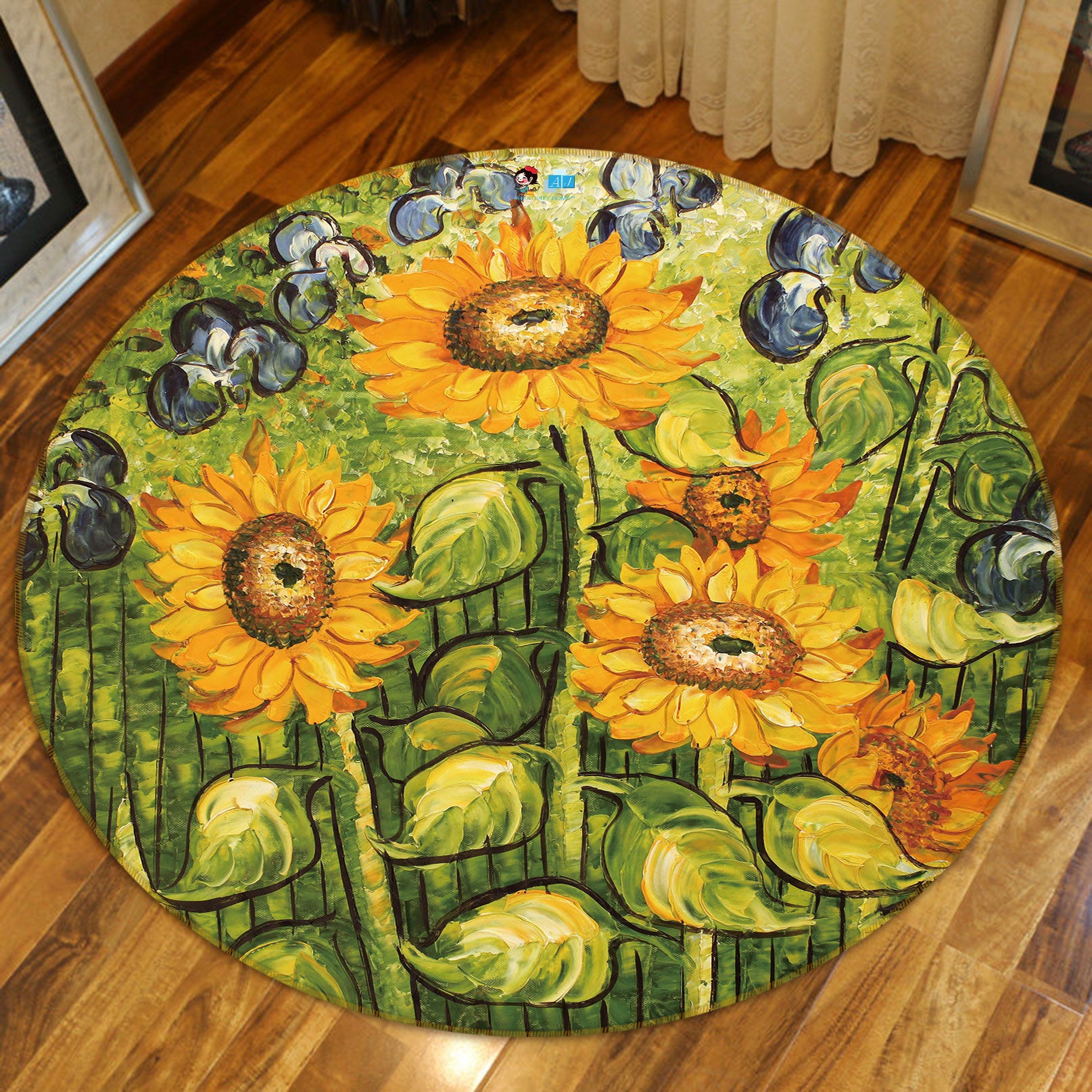 3D Oil Painting Sunflower 81004 Round Non Slip Rug Mat