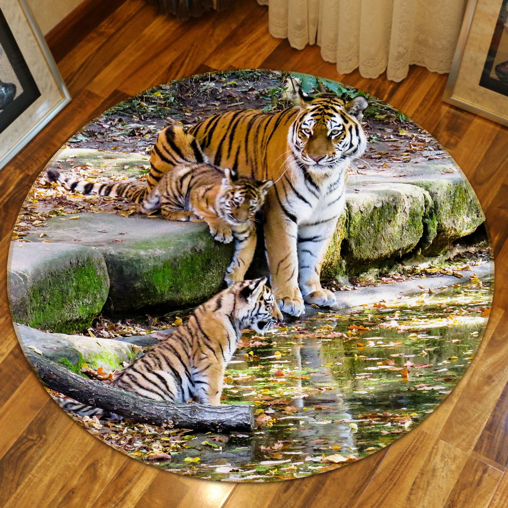 3D Tiger 37242 Animal Round Non Slip Rug Mat