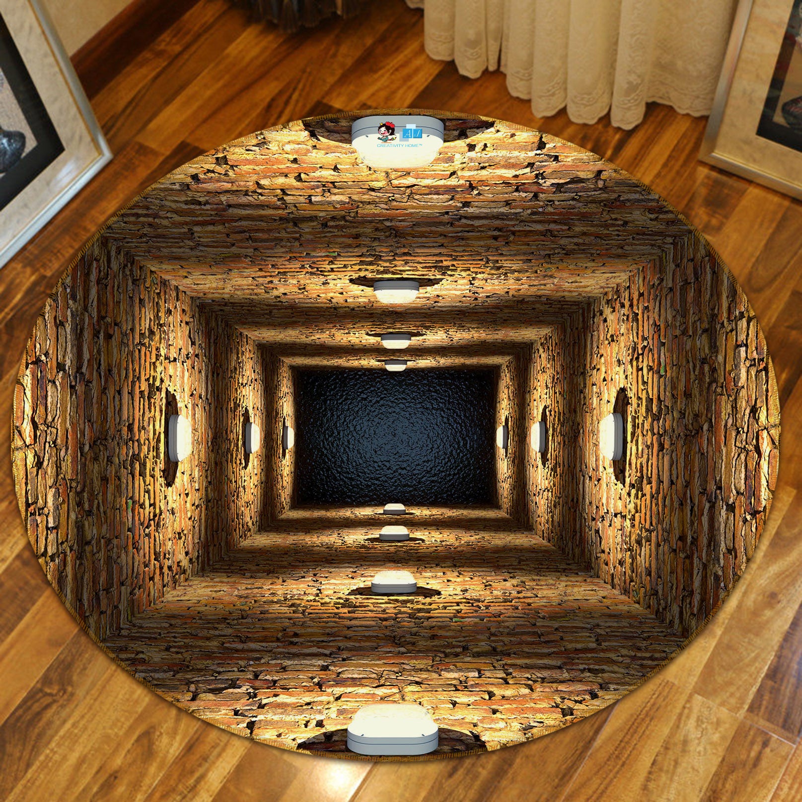 3D Tunnel Light 73028 Round Non Slip Rug Mat