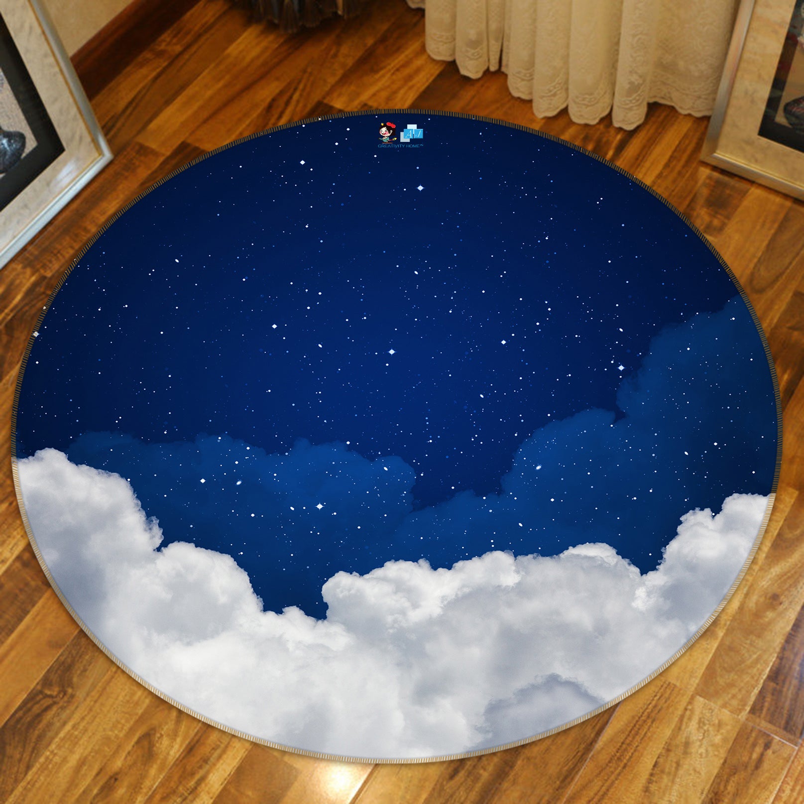 3D Night White Clouds 80245 Round Non Slip Rug Mat