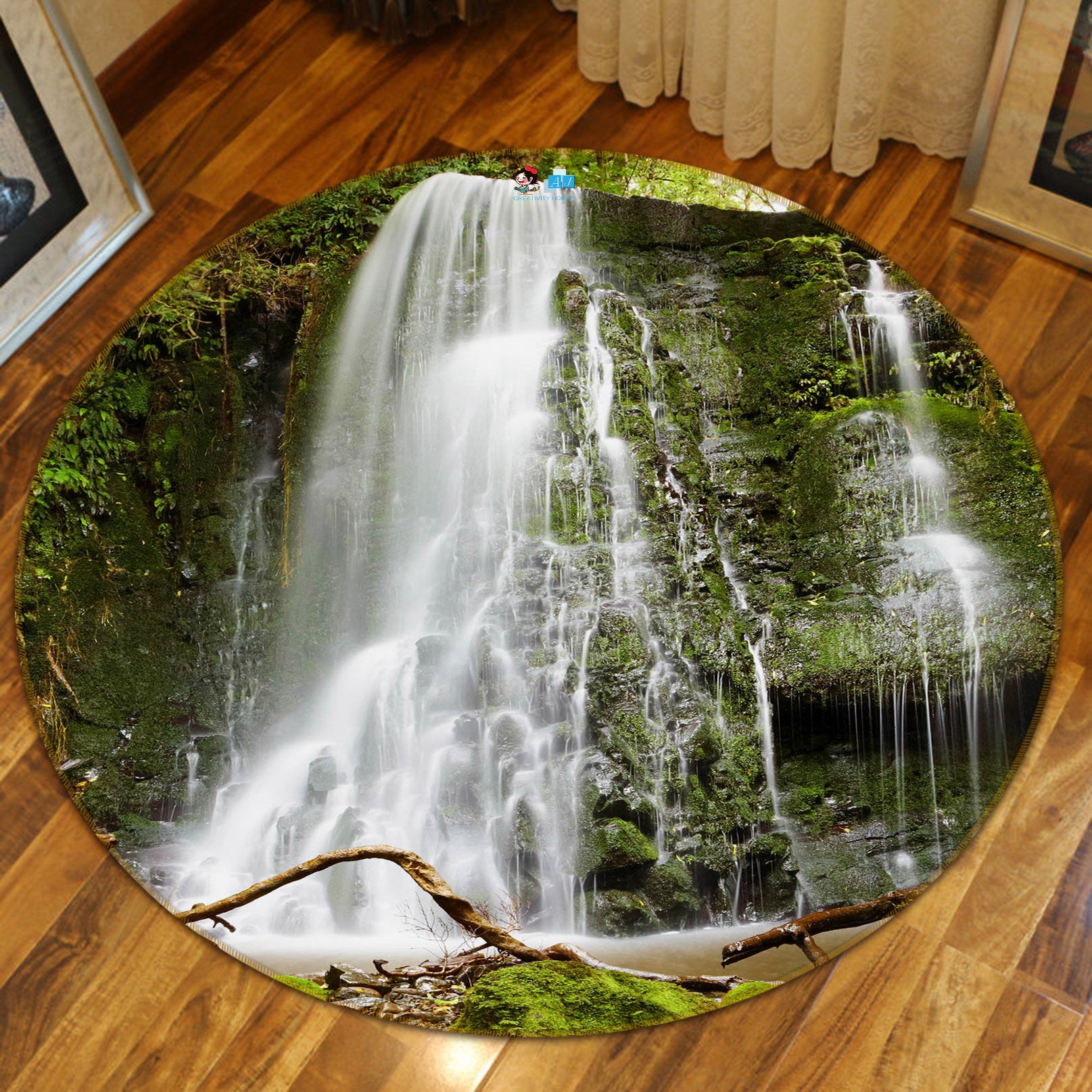 3D Waterfall 69044 Round Non Slip Rug Mat