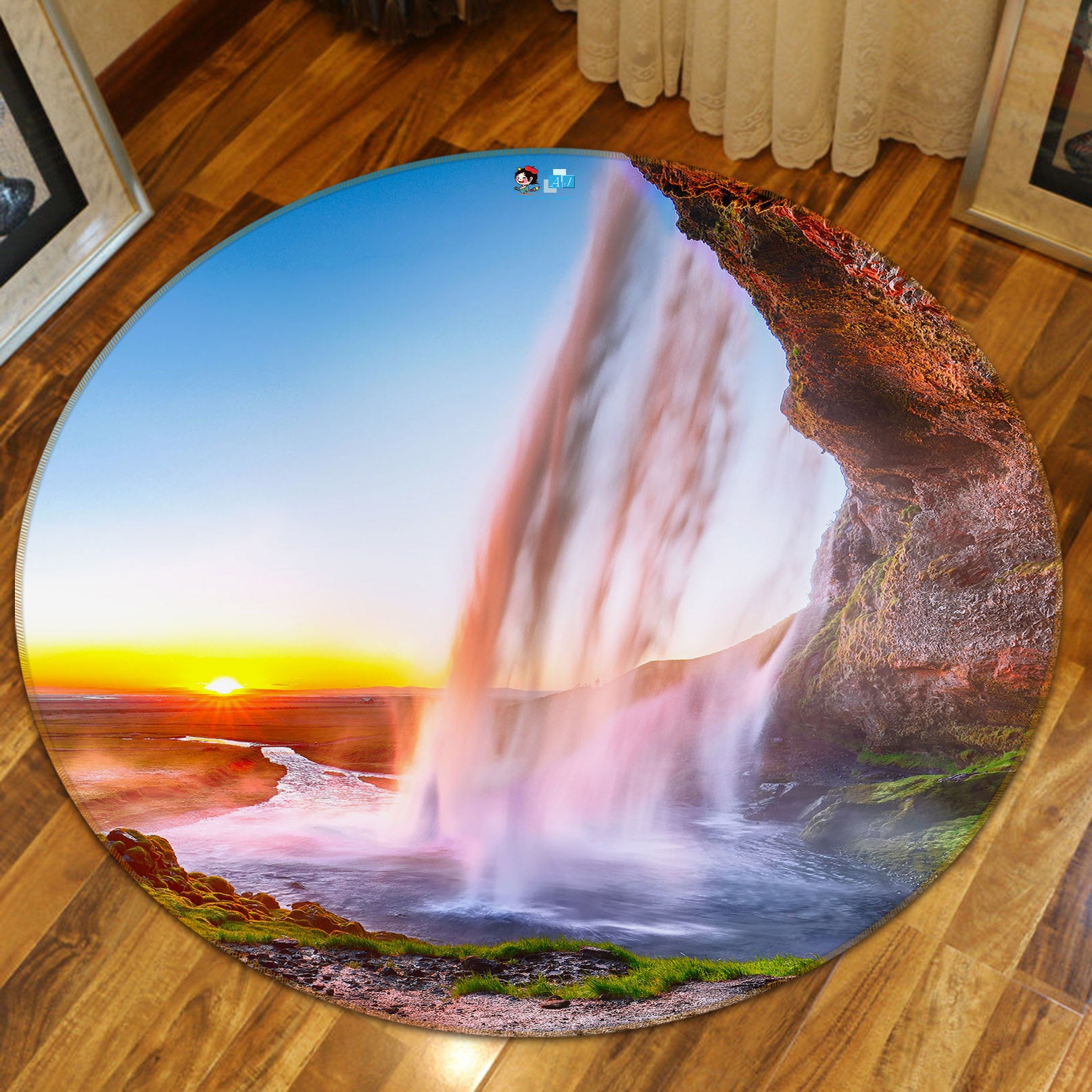 3D Waterfall 69123 Round Non Slip Rug Mat