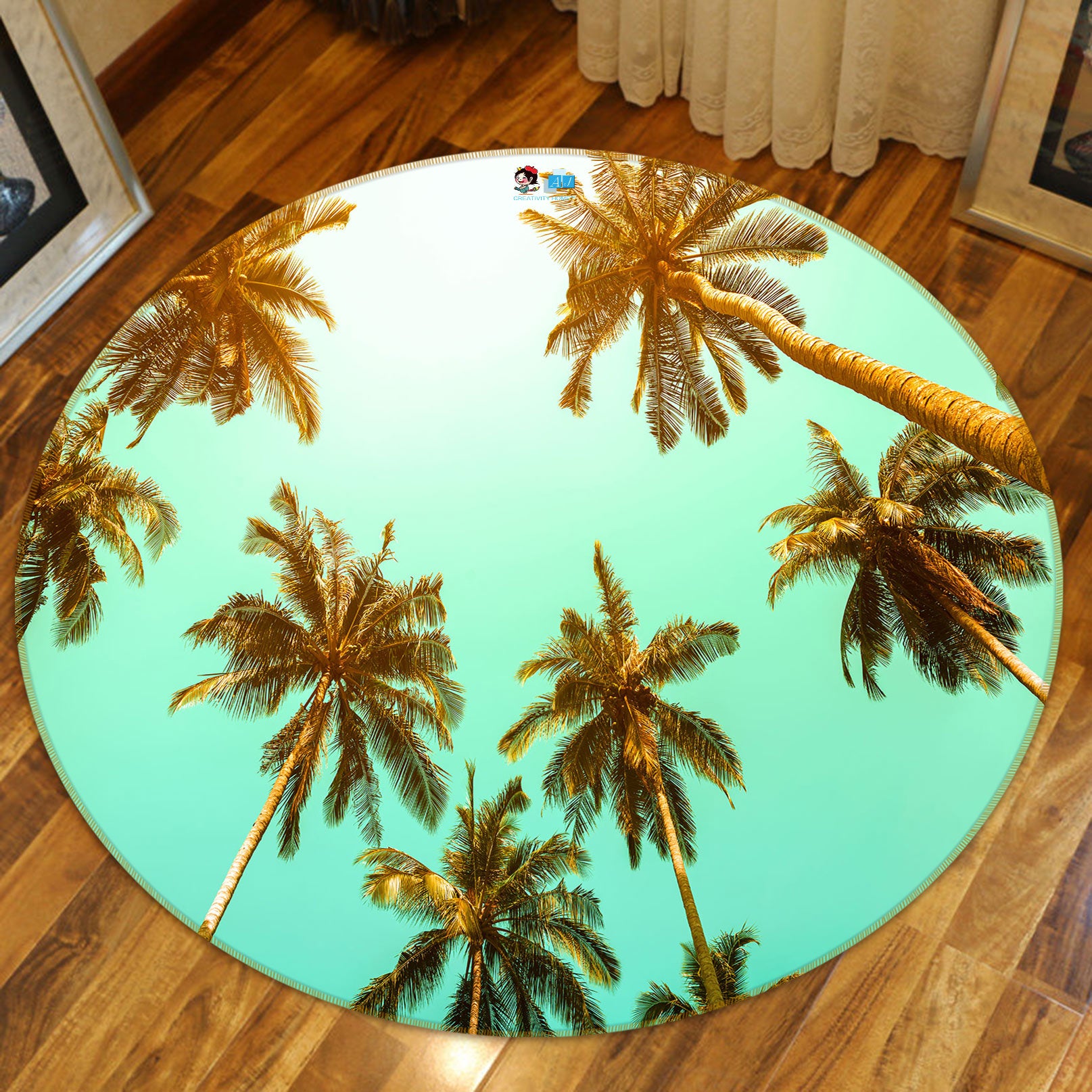 3D Coconut Tree 72192 Round Non Slip Rug Mat