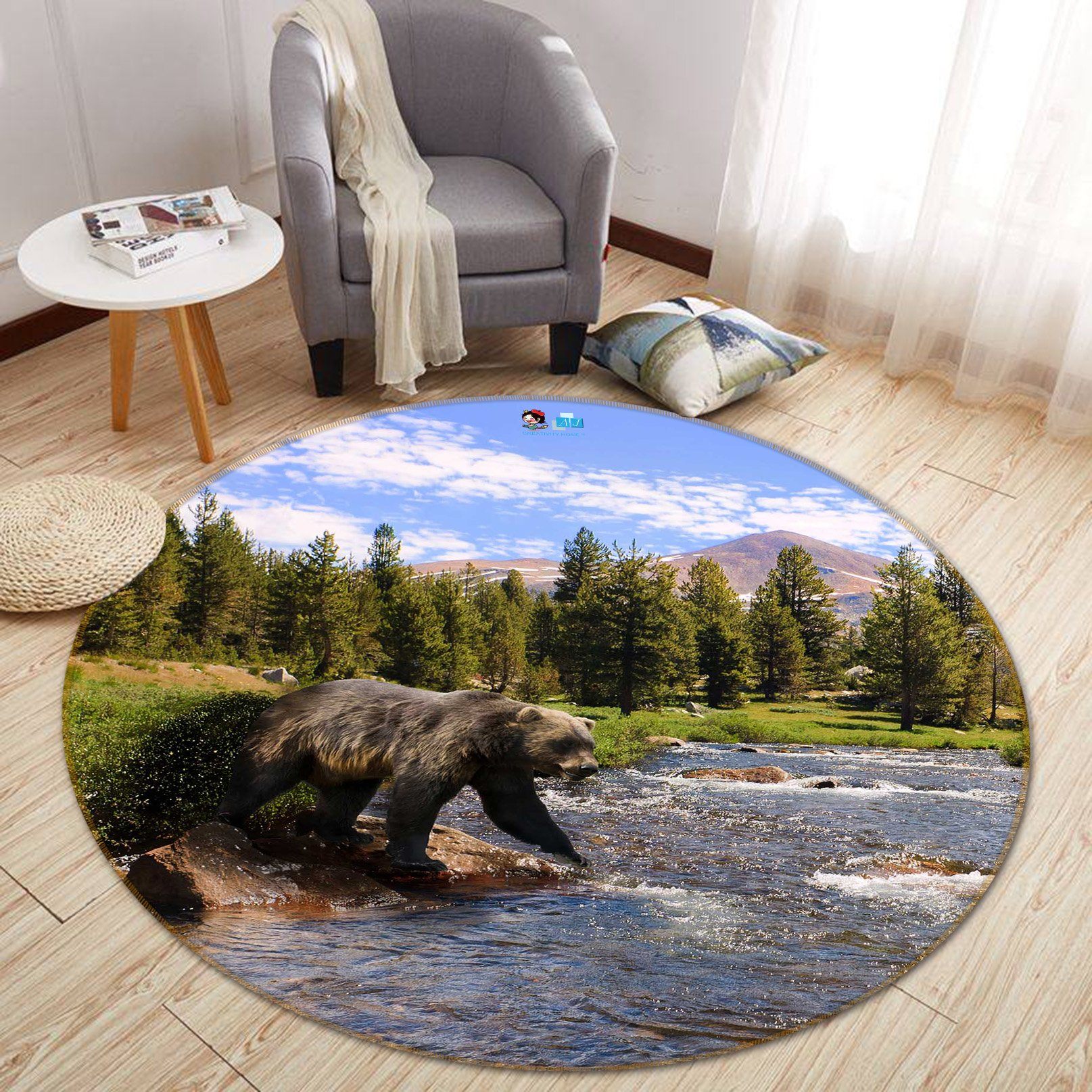 3D Bear River 009 Round Non Slip Rug Mat Mat AJ Creativity Home 