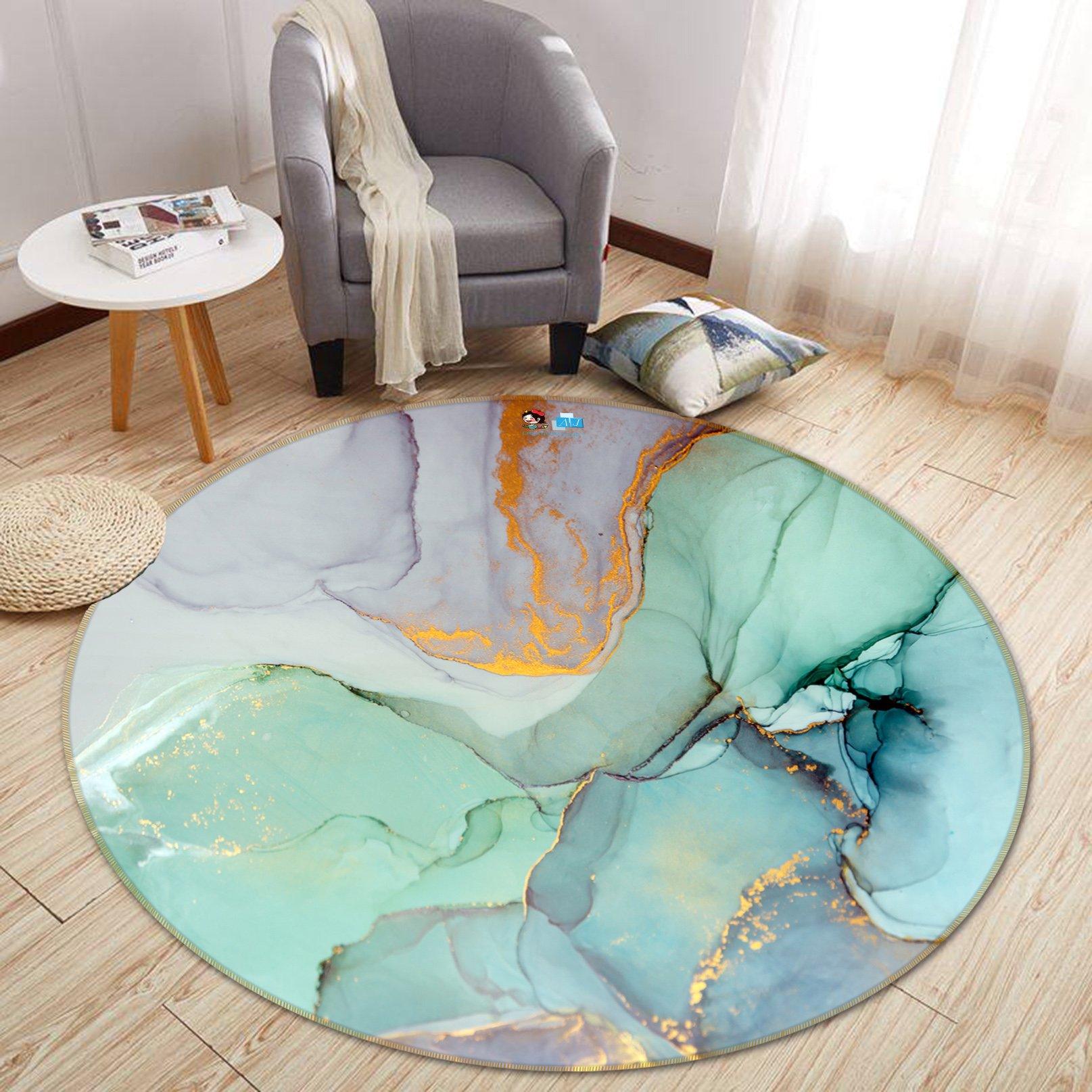 3D Green And Purple Marble 373 Round Non Slip Rug Mat Mat AJ Creativity Home 