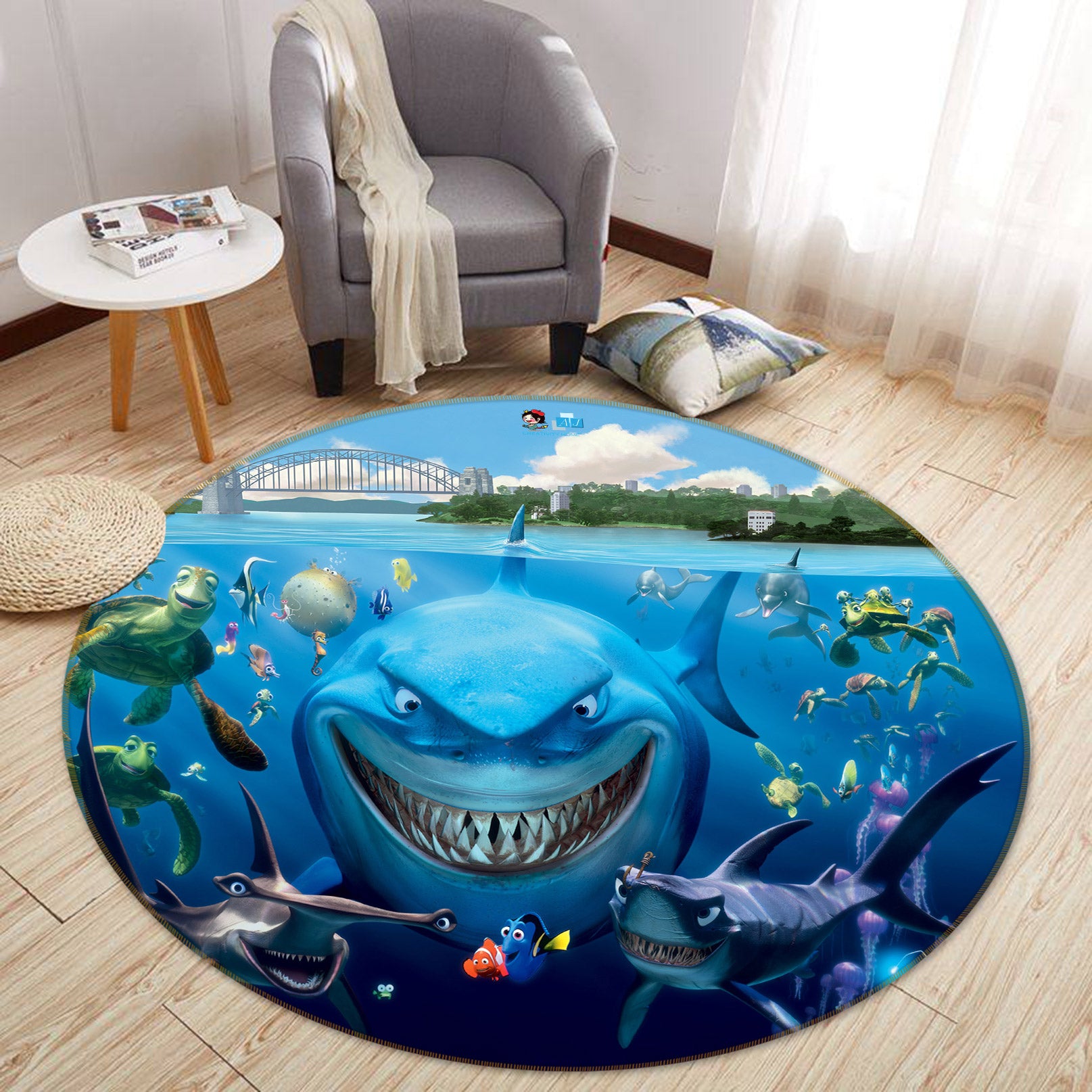 3D Sea Shark 72220 Round Non Slip Rug Mat