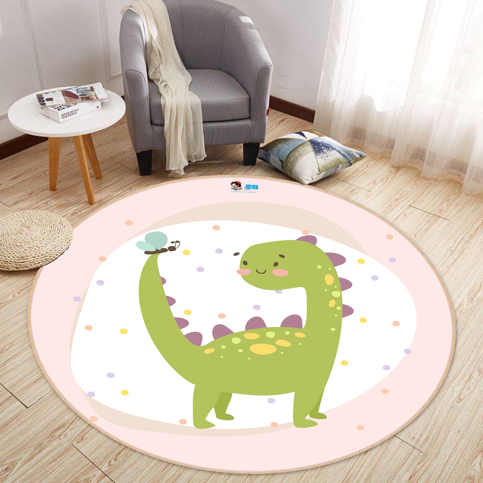 3D Cute Dinosaur 74248 Round Non Slip Rug Mat