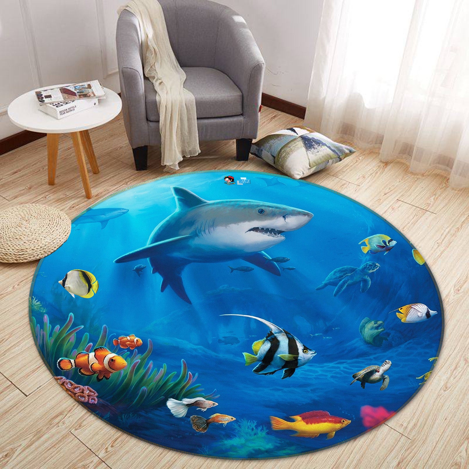 3D Underwater Shark 74028 Round Non Slip Rug Mat