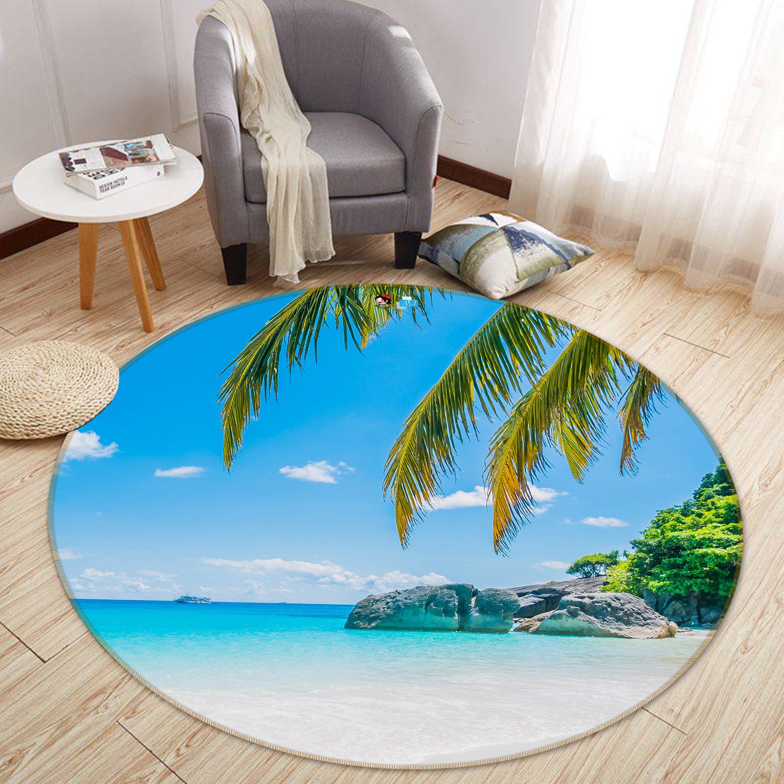 3D Sea Coconut 75101 Round Non Slip Rug Mat