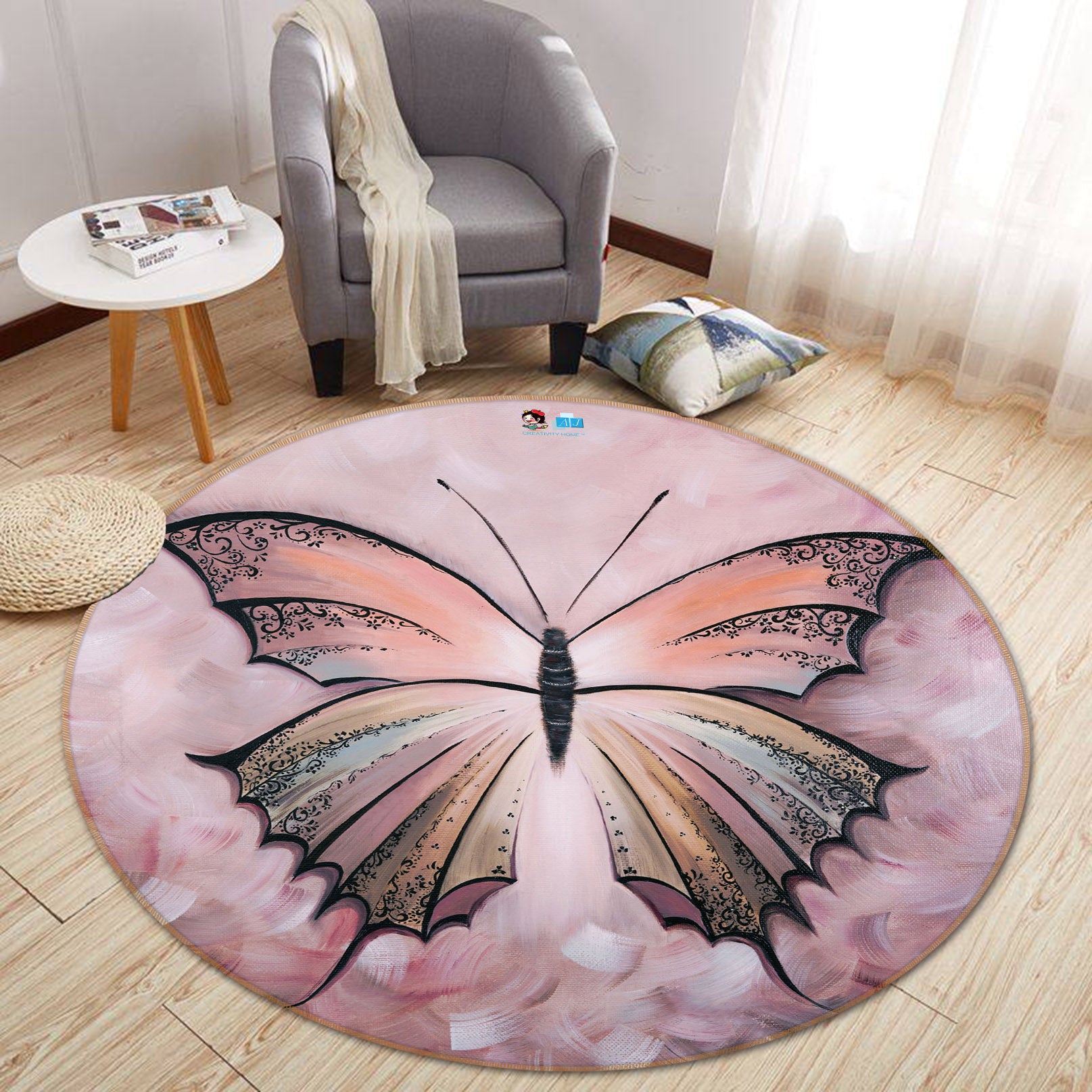 3D Butterfly Pattern 910 Skromova Marina Rug Round Non Slip Rug Mat