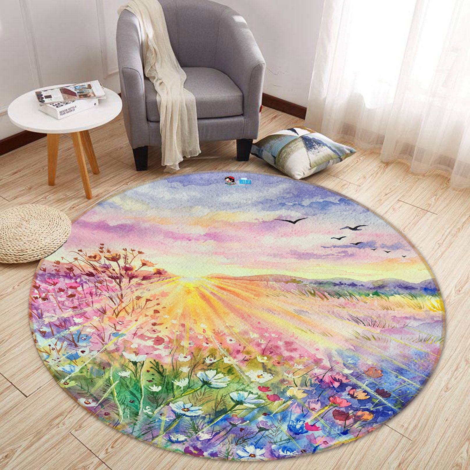 3D Colorful Flowers 71164 Round Non Slip Rug Mat